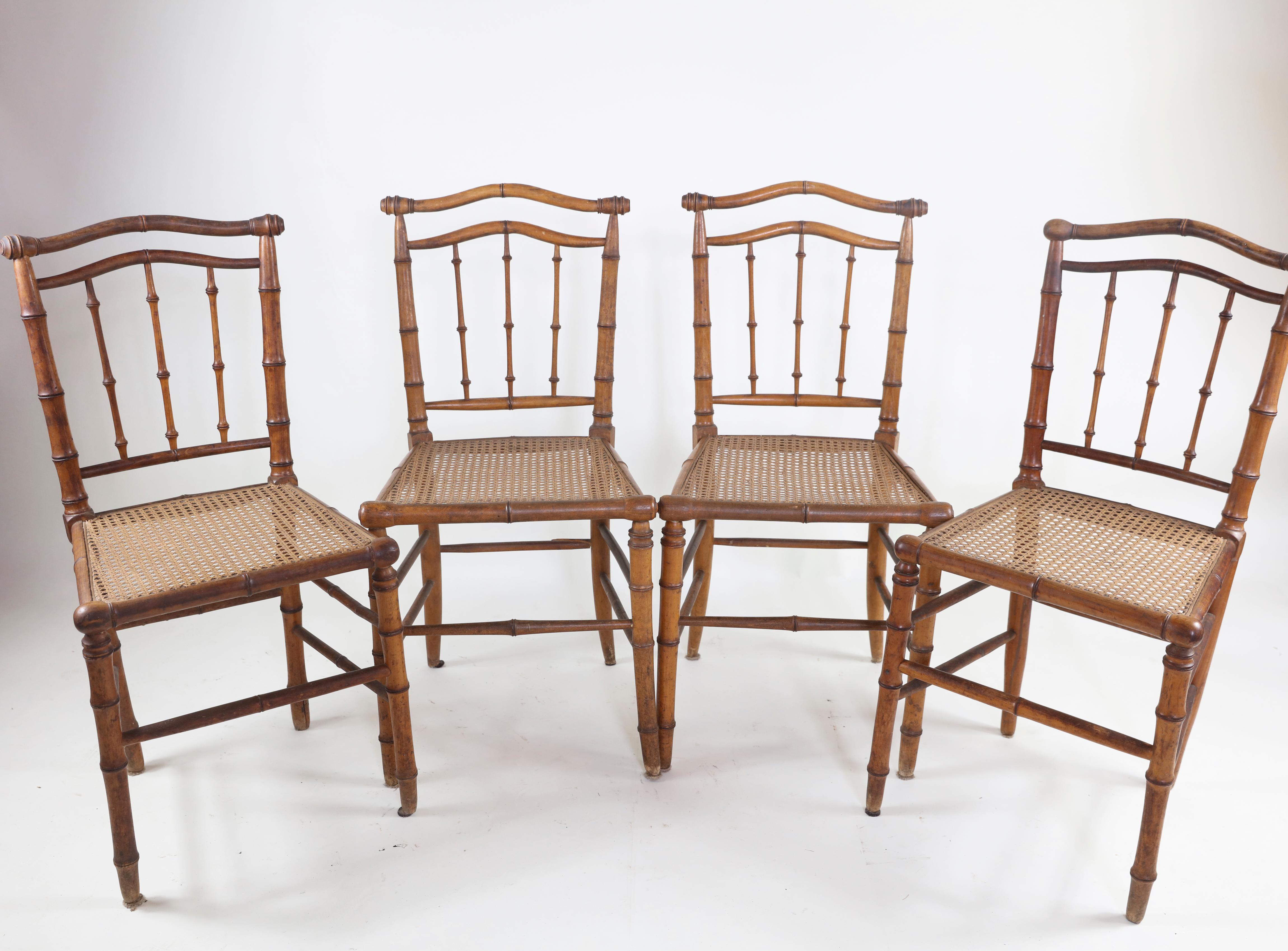 Four antique bamboo chairs