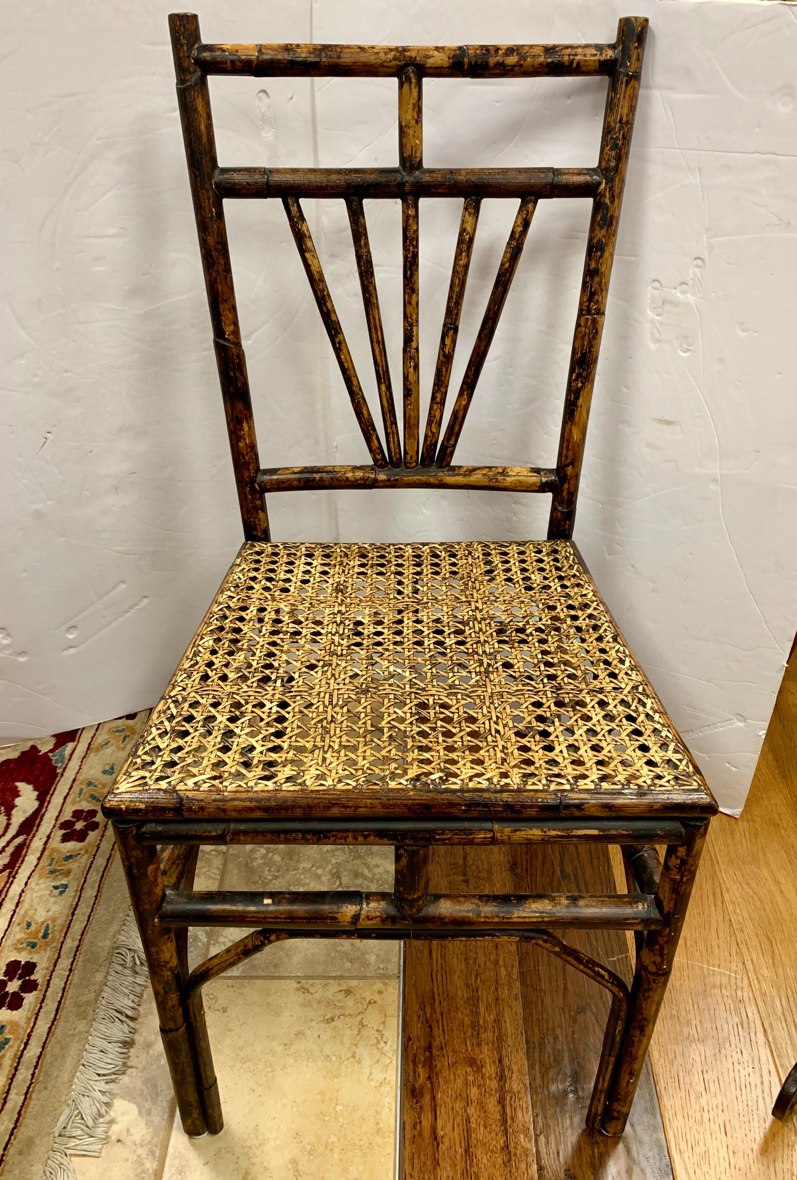 Antique Bamboo Chinoiserie Writing Desk and Matching Chair Set 9
