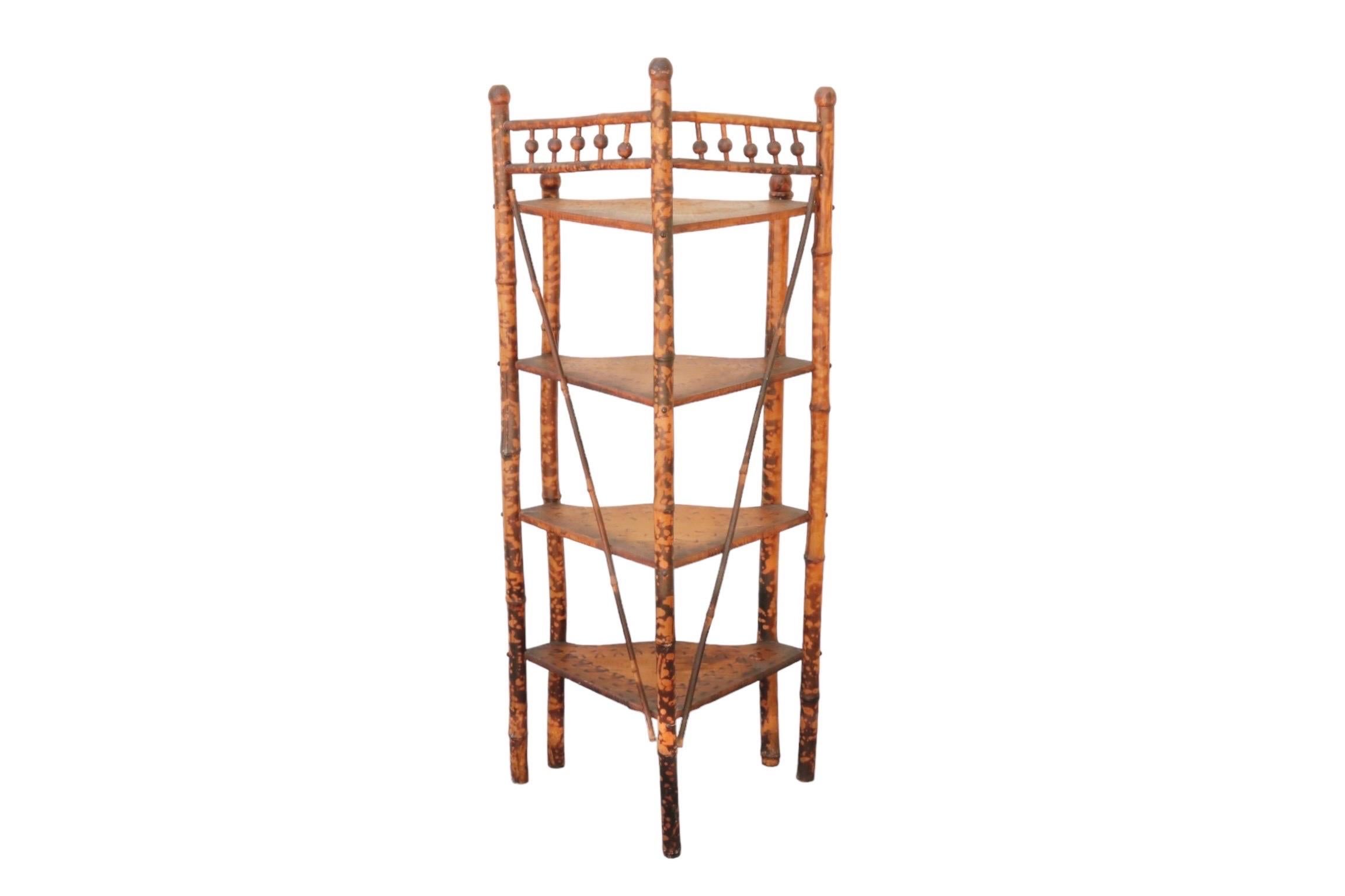 Antique Bamboo Corner Etagere In Good Condition For Sale In Bradenton, FL