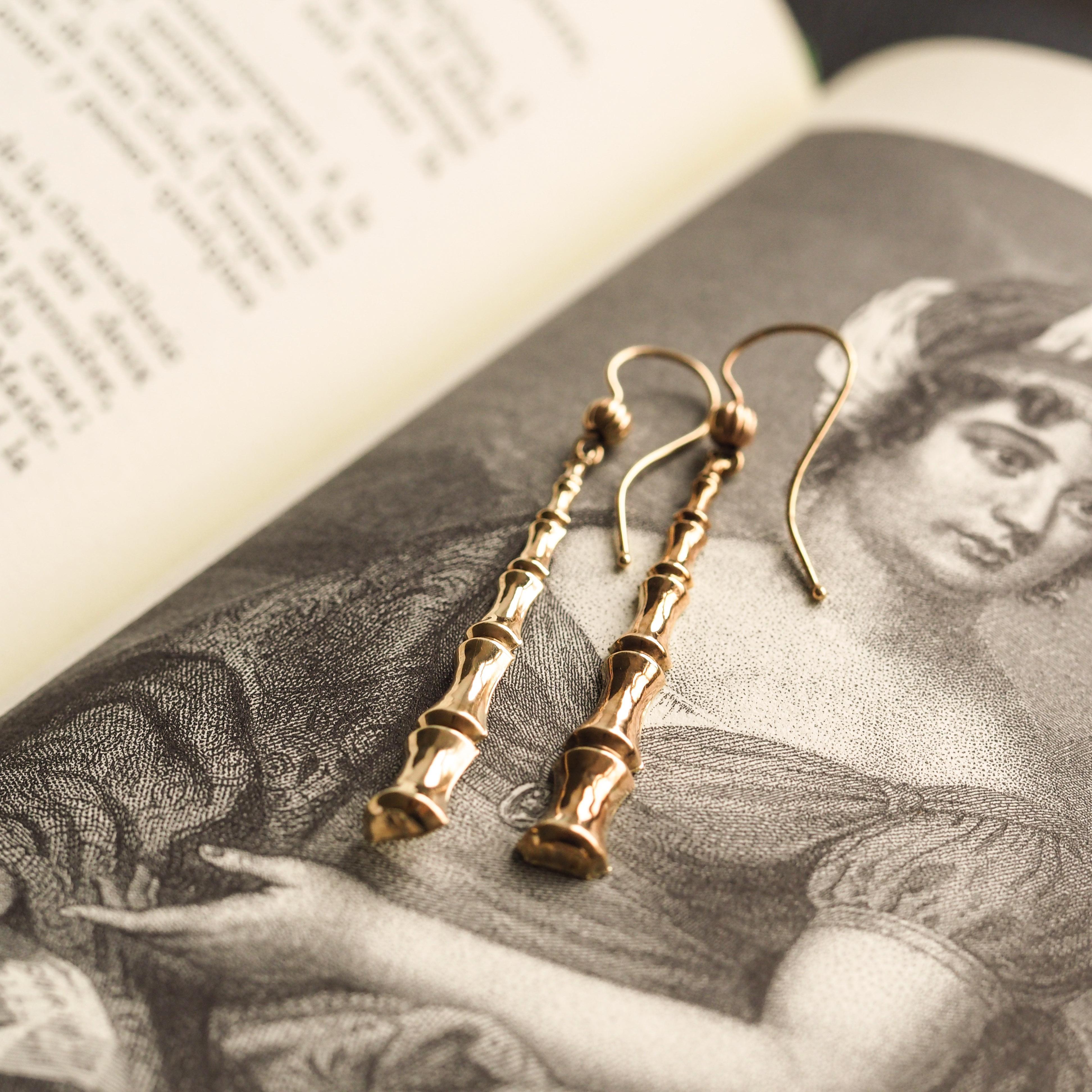 Antique Bamboo Design Earrings 9K Gold - c.1920 For Sale 7
