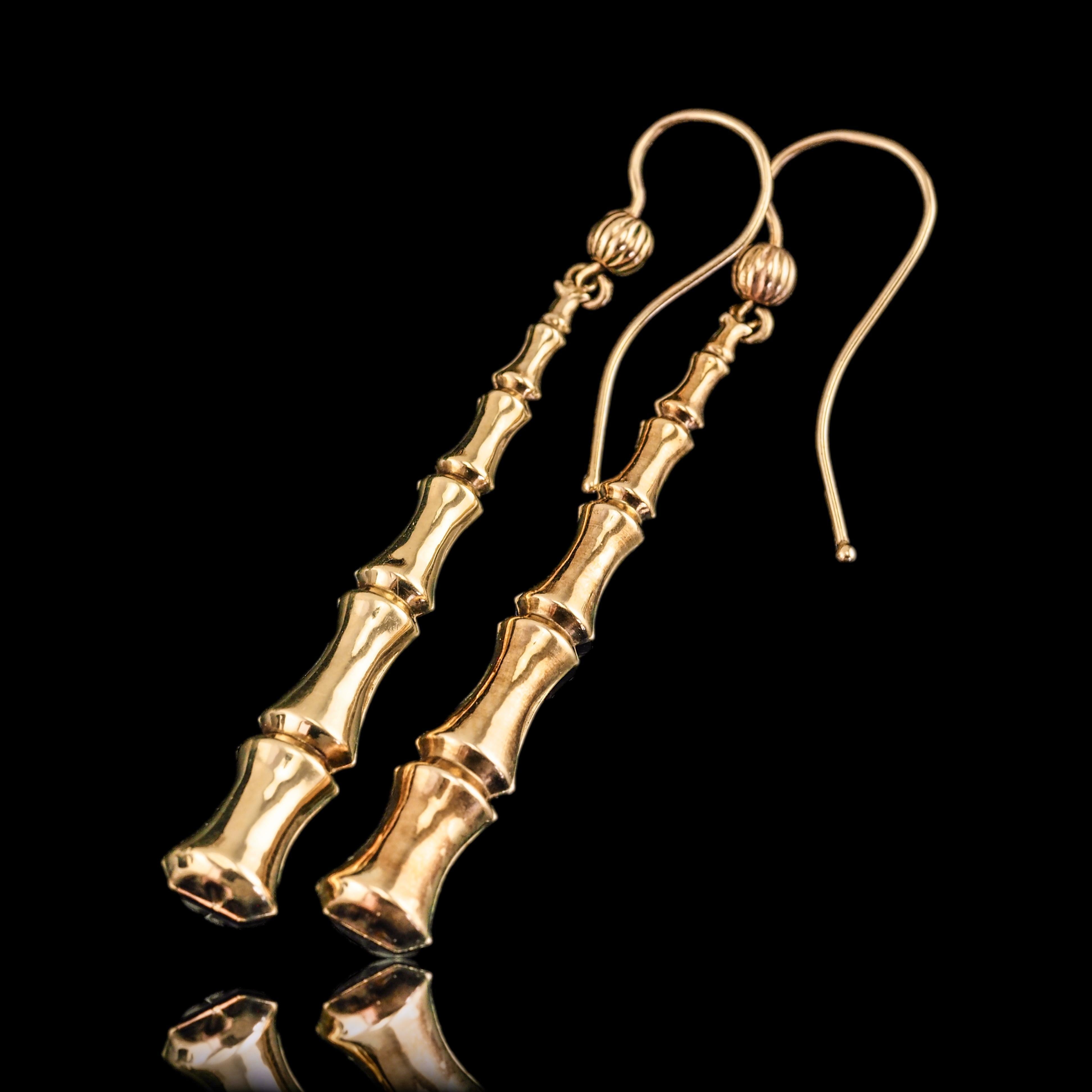 Antique Bamboo Design Earrings 9K Gold - c.1920 For Sale 8