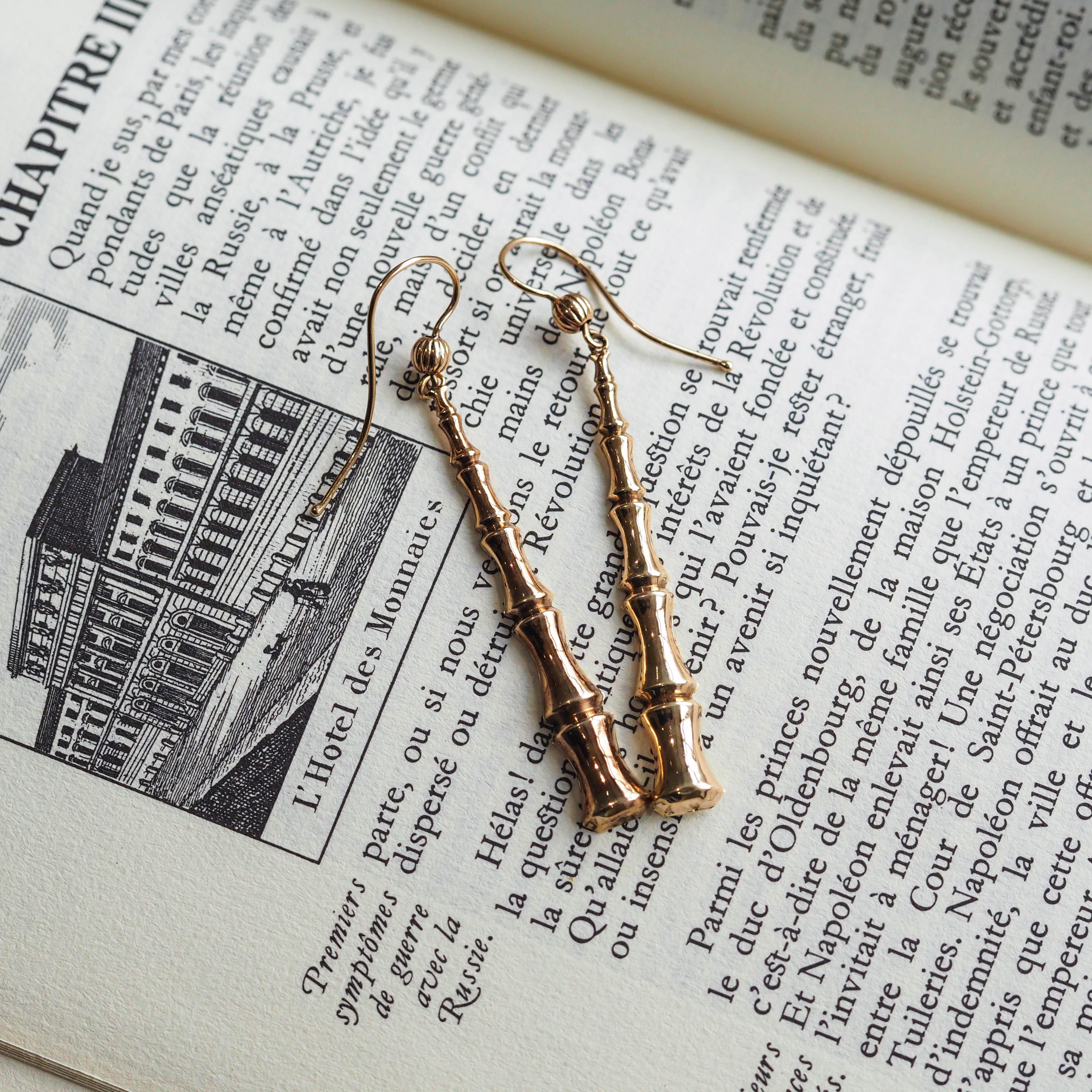 Antique Bamboo Design Earrings 9K Gold - c.1920 For Sale 10