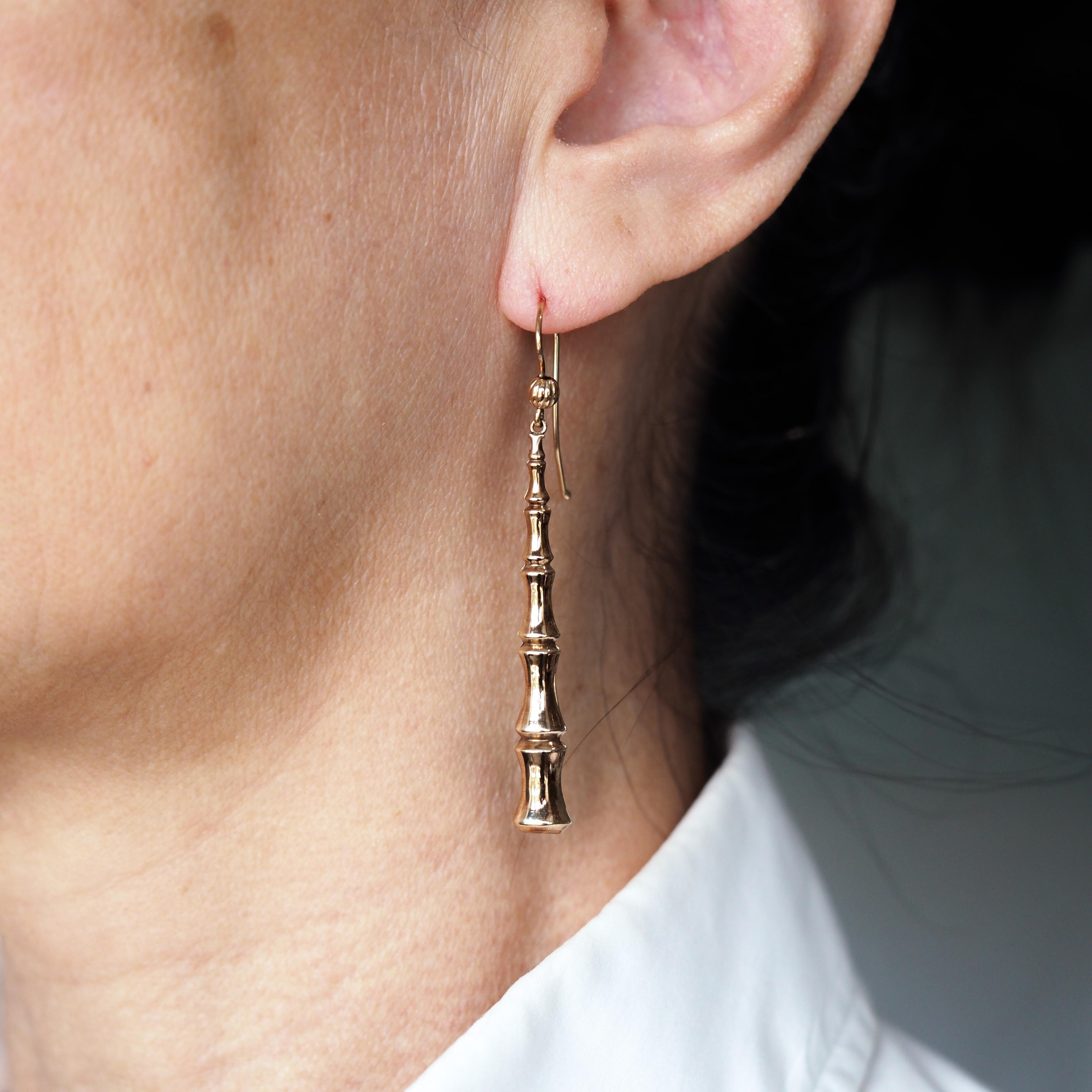 Antique Bamboo Design Earrings 9K Gold - c.1920 For Sale 11