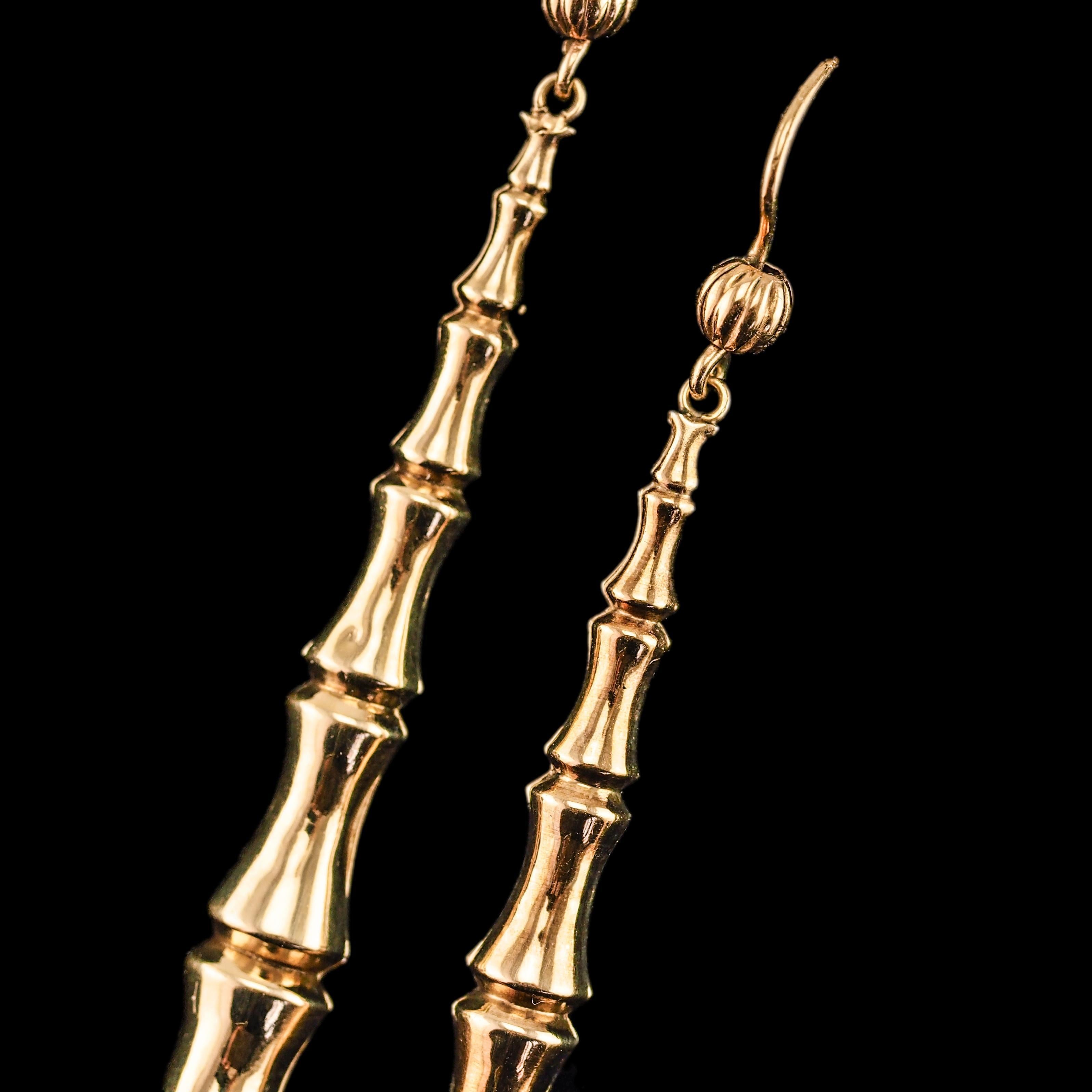 Antique Bamboo Design Earrings 9K Gold - c.1920 For Sale 14