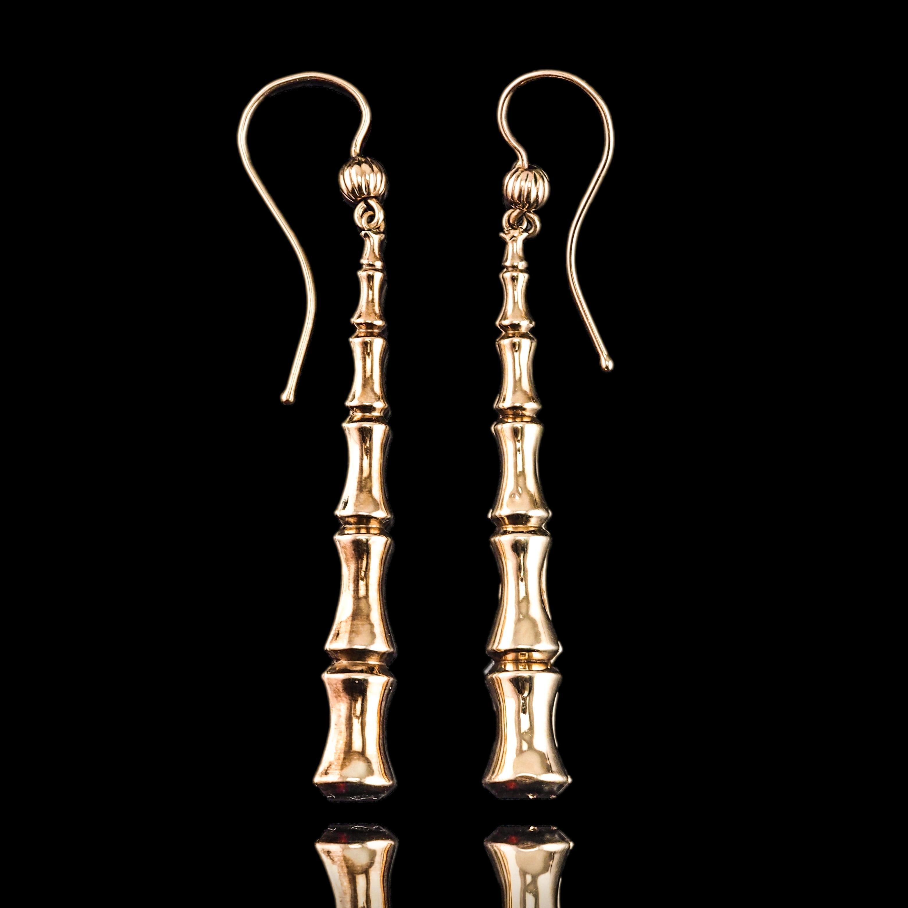 Antique Bamboo Design Earrings 9K Gold - c.1920 For Sale 15