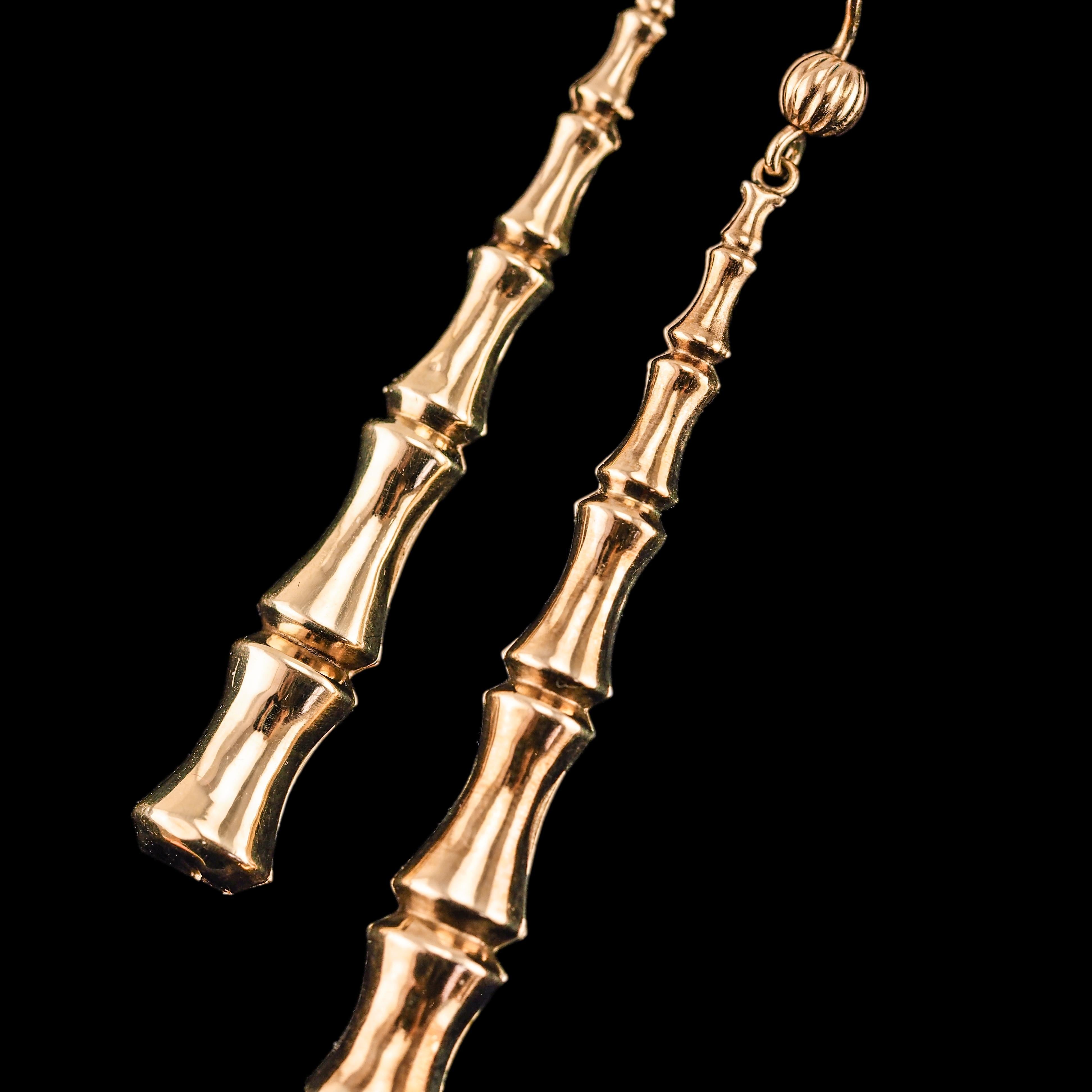 Antique Bamboo Design Earrings 9K Gold - c.1920 For Sale 1