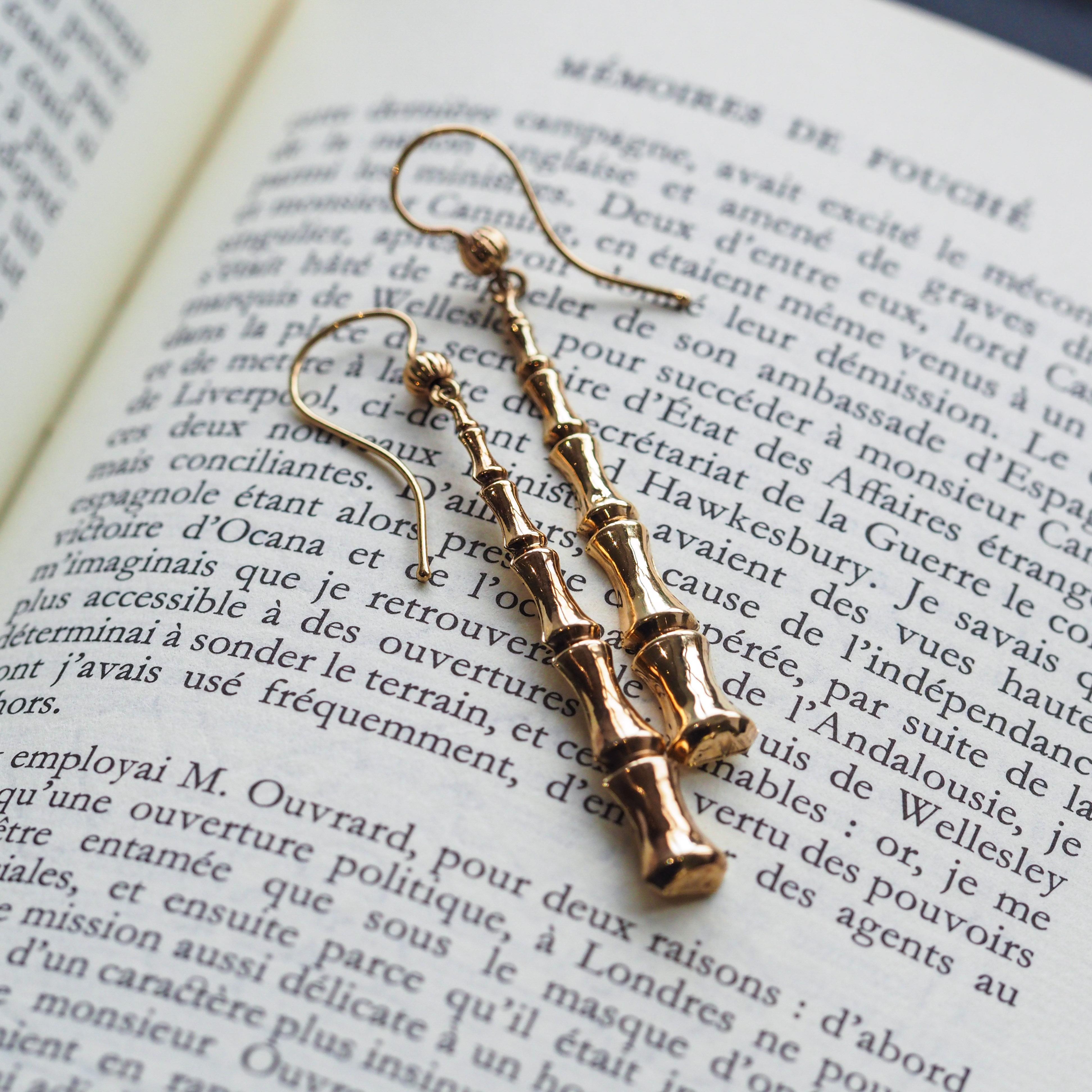Antique Bamboo Design Earrings 9K Gold - c.1920 For Sale 2