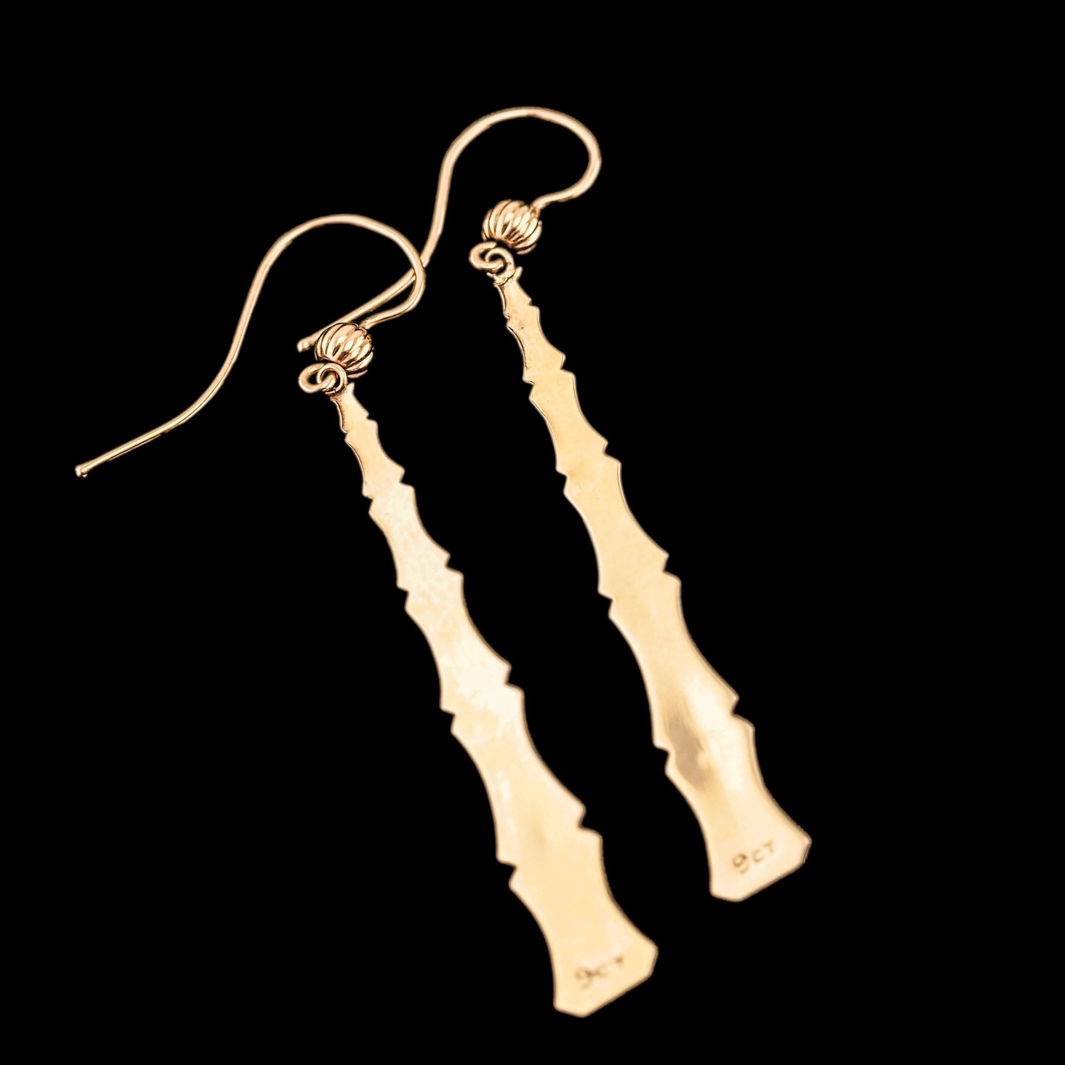 Antique Bamboo Design Earrings 9K Gold - c.1920 For Sale 5