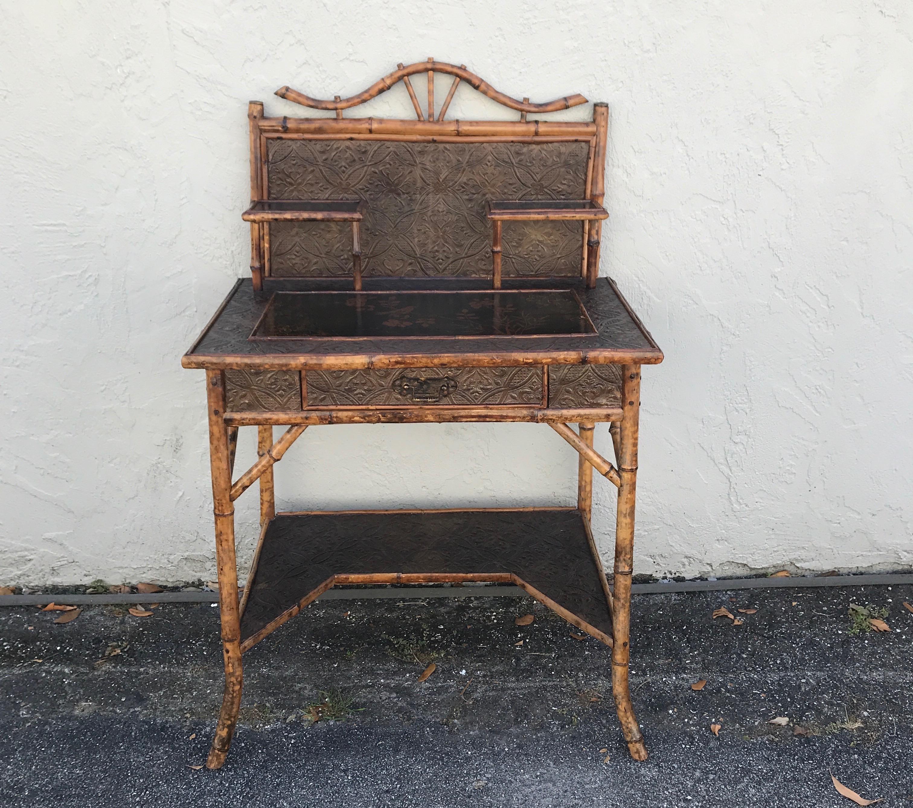 19th century bamboo writing or dressing table with one-drawer.