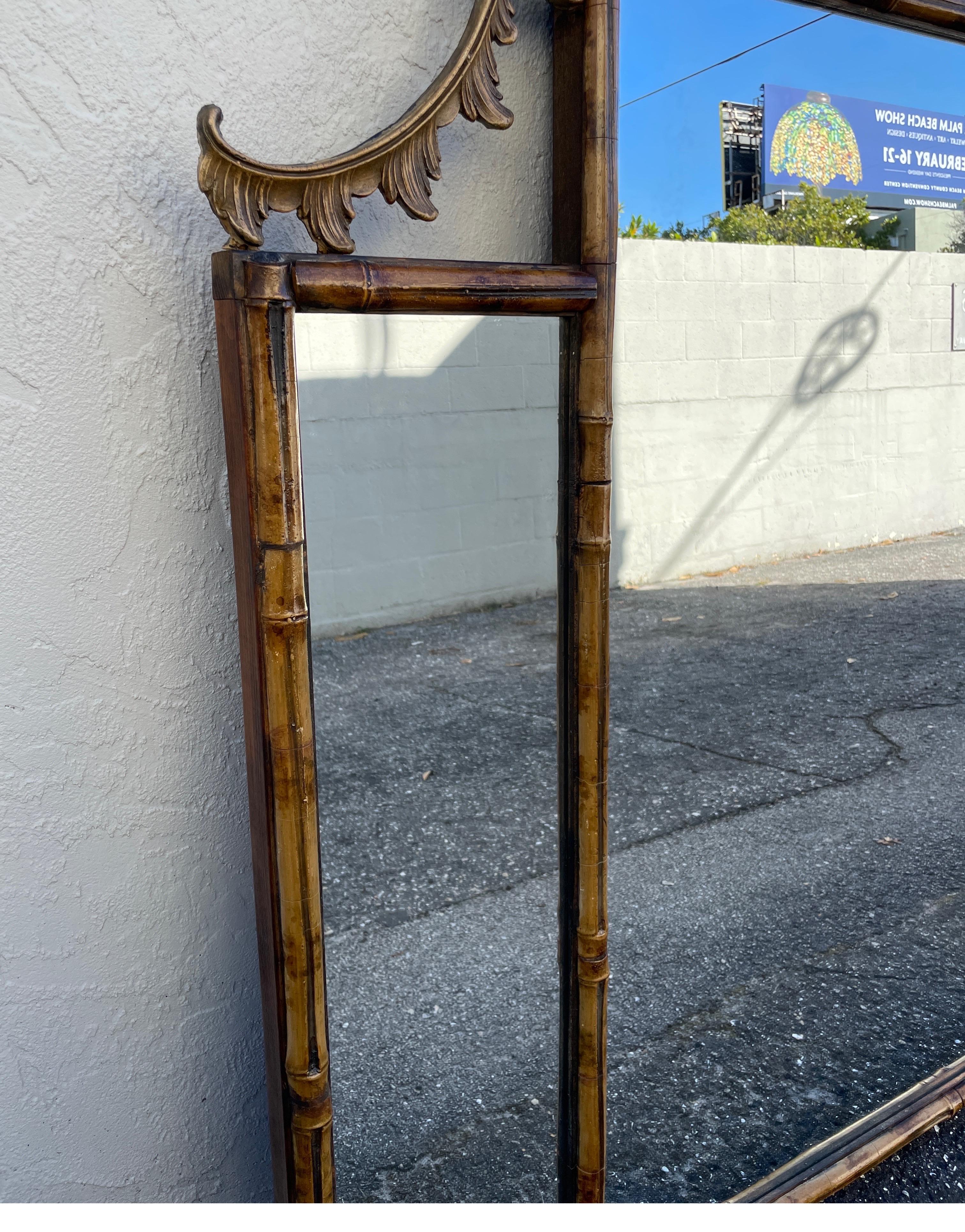 Miroir de cheminée en bambou ancien Bon état - En vente à West Palm Beach, FL