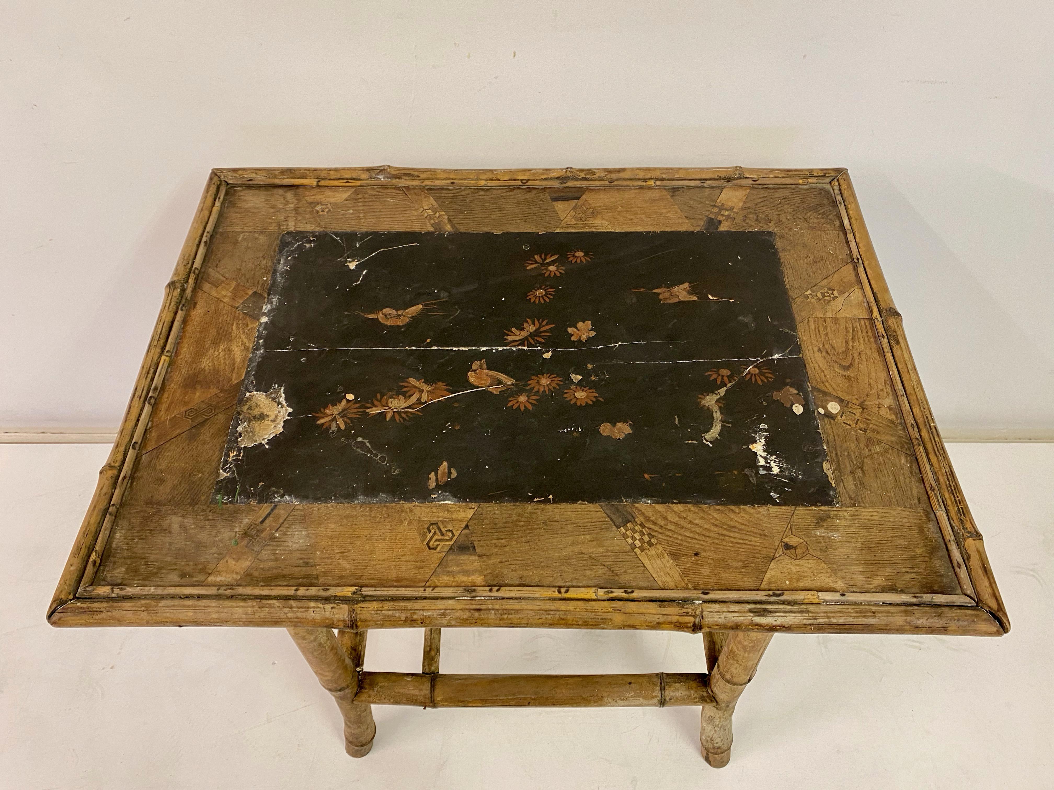Antique Bamboo Occasional Table In Distressed Condition For Sale In London, London