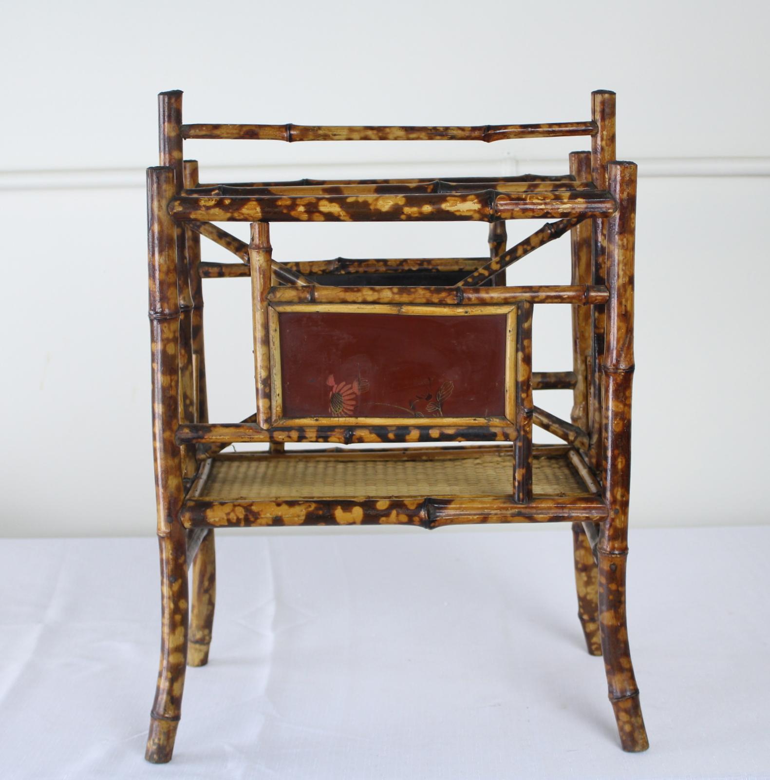 English Antique Bamboo Paper Rack or Canterbury