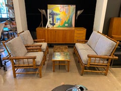 Antique Bamboo Seating Set, with Loveseat, Chairs and Table, France, circa 1900
