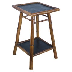Antique Bamboo Side Table with Black Painted Shelves