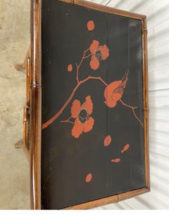Antique Bamboo Side Table with Japanned Top, Single Drawer, Circa 1890