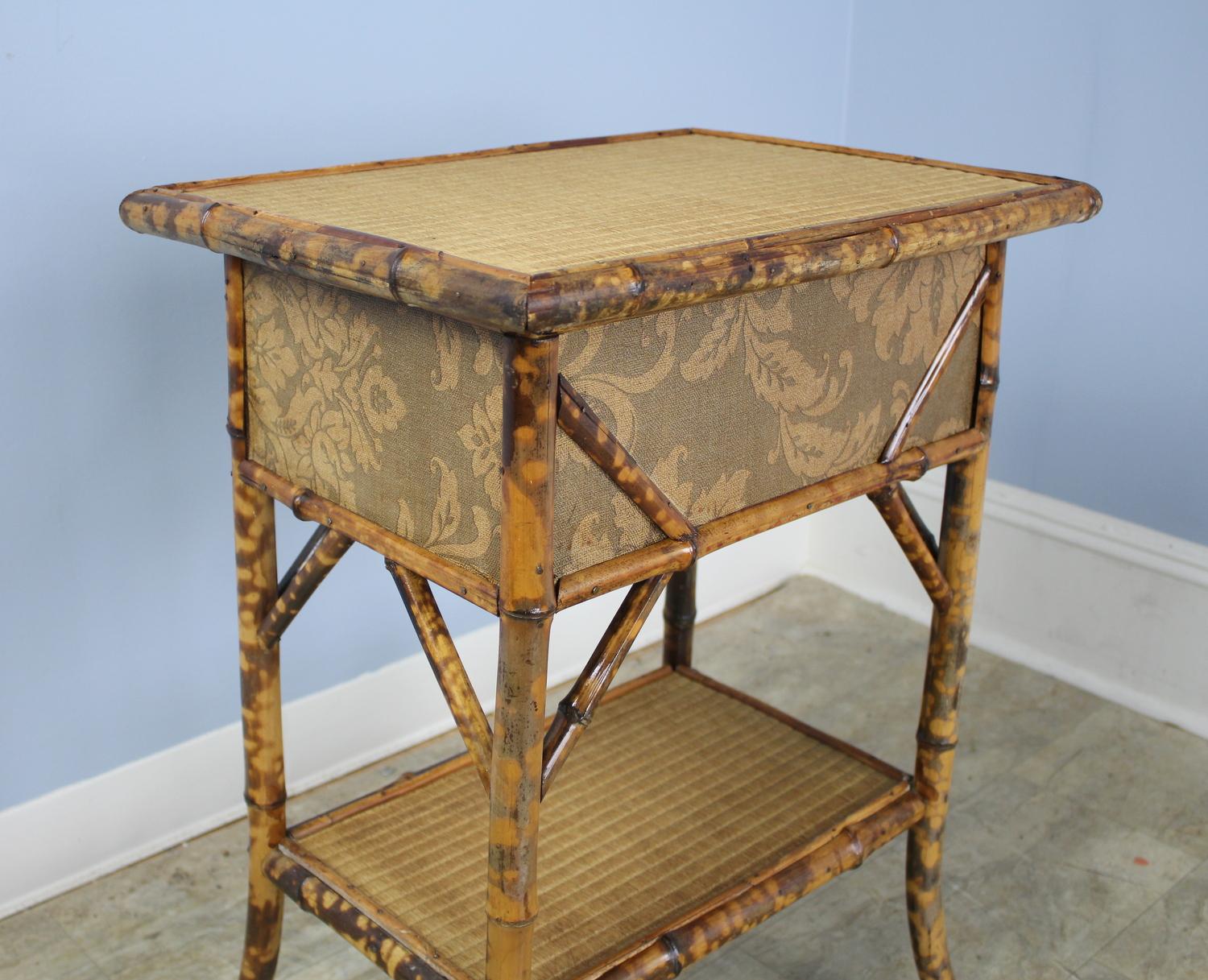 English Antique Bamboo Side Table with Storage Box For Sale