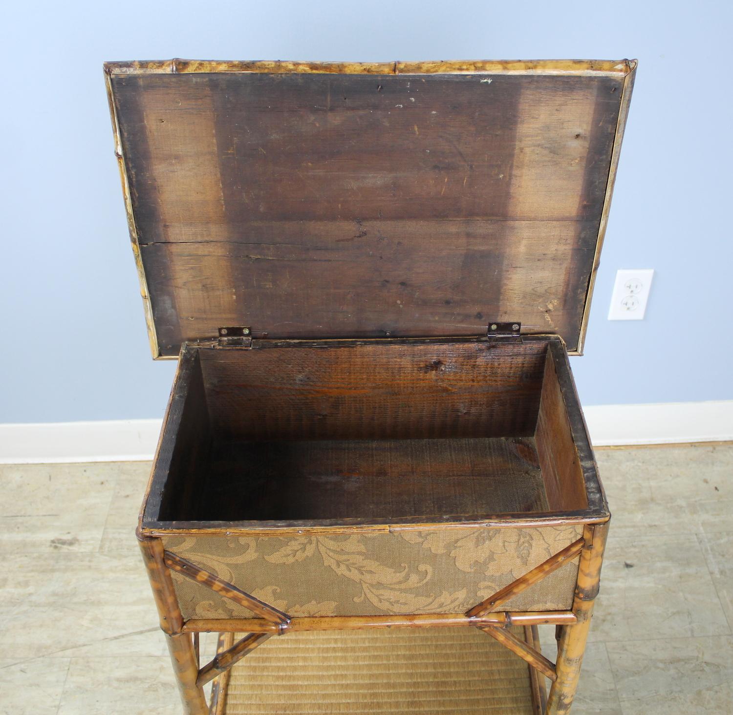 Antique Bamboo Side Table with Storage Box For Sale 3