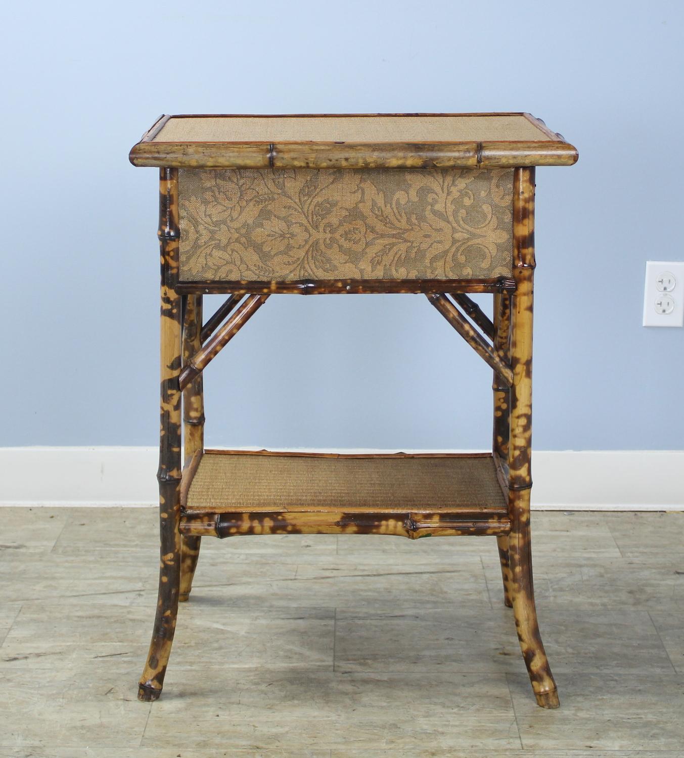 Antique Bamboo Side Table with Storage Box For Sale 2