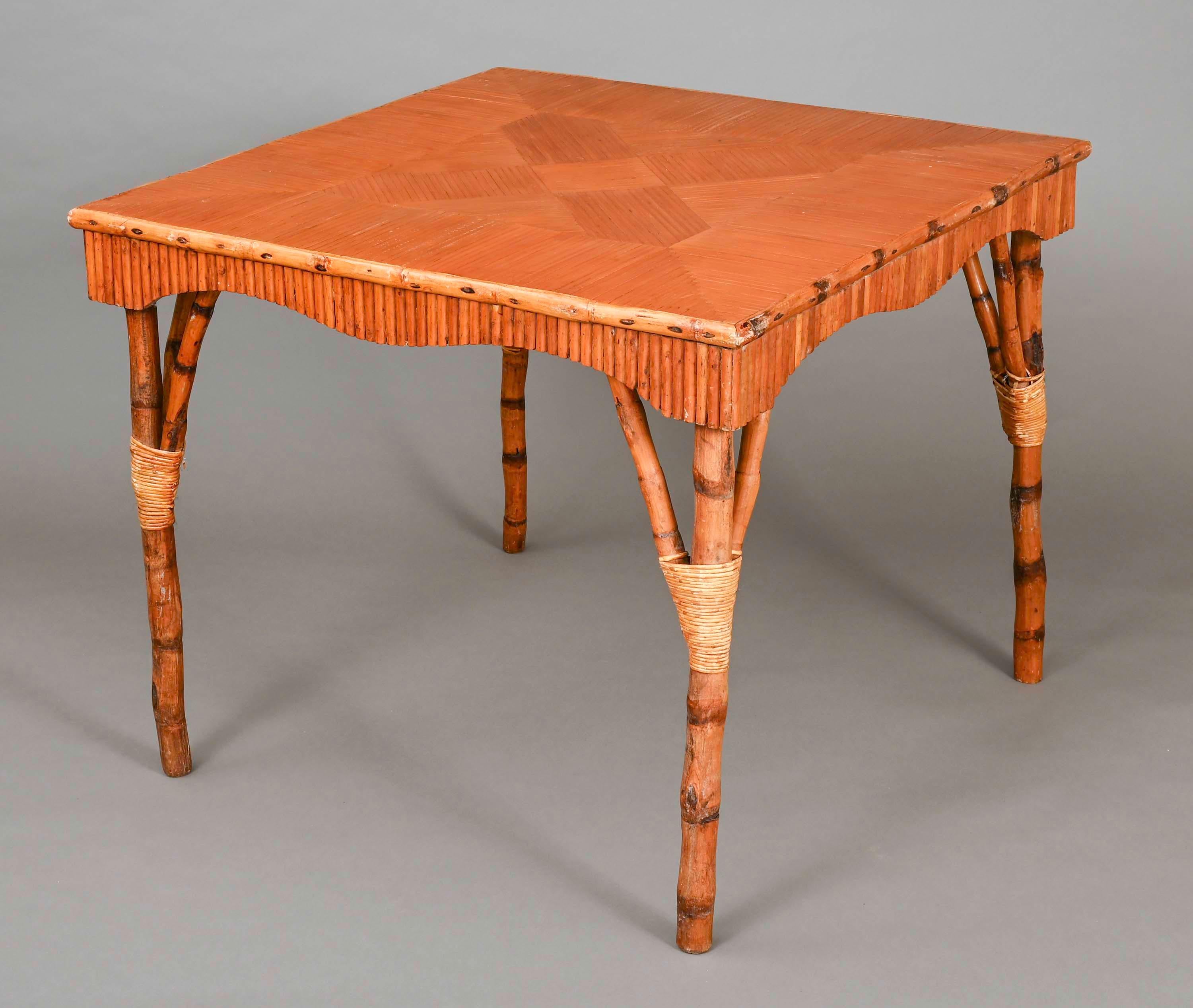 Hand-Crafted Game table,  Bamboo Square For Sale