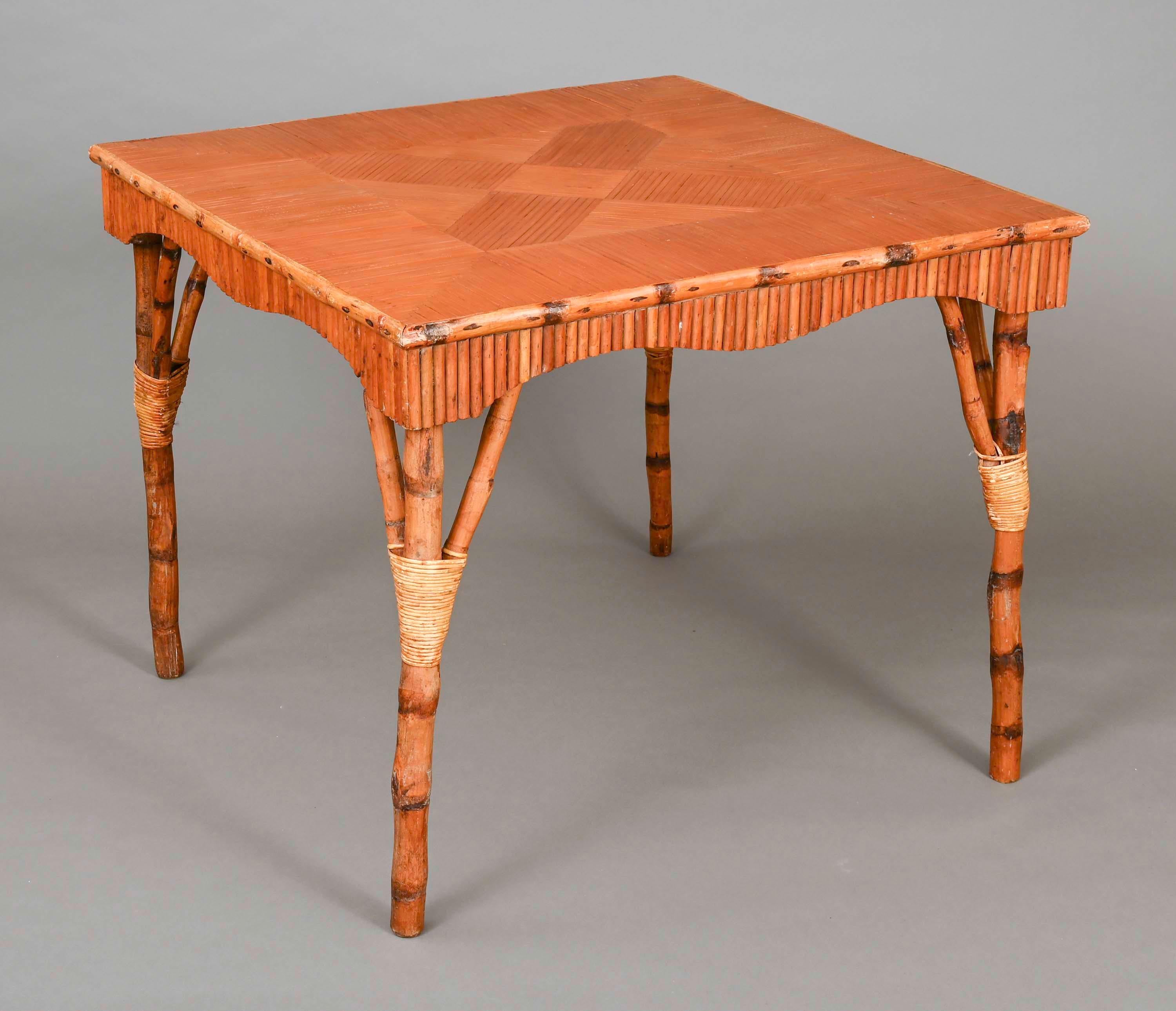 Game table,  Bamboo Square In Good Condition For Sale In Summerland, CA