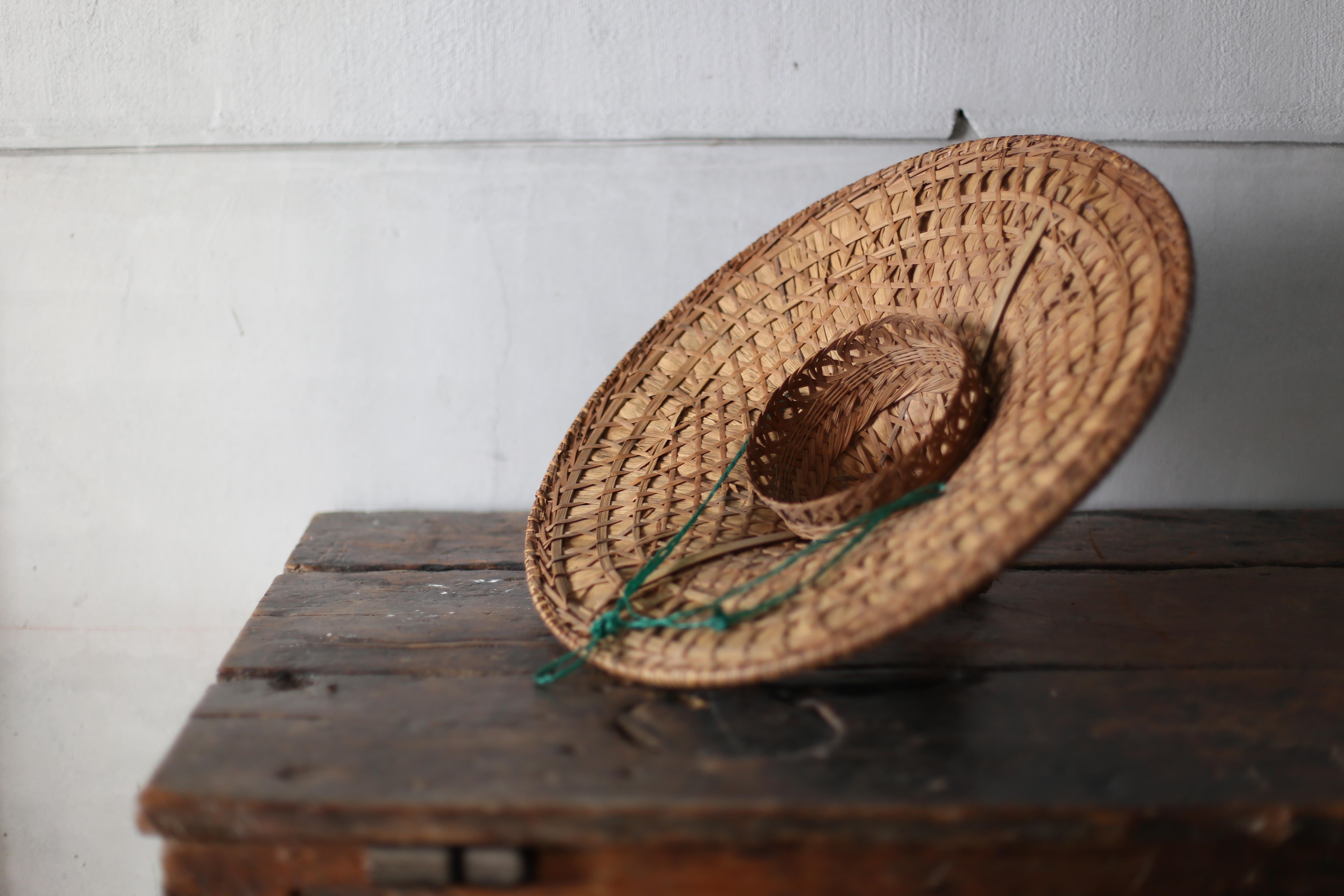 Antique Bamboo Straw Hat / Wabi Sabi , Display For Sale 4
