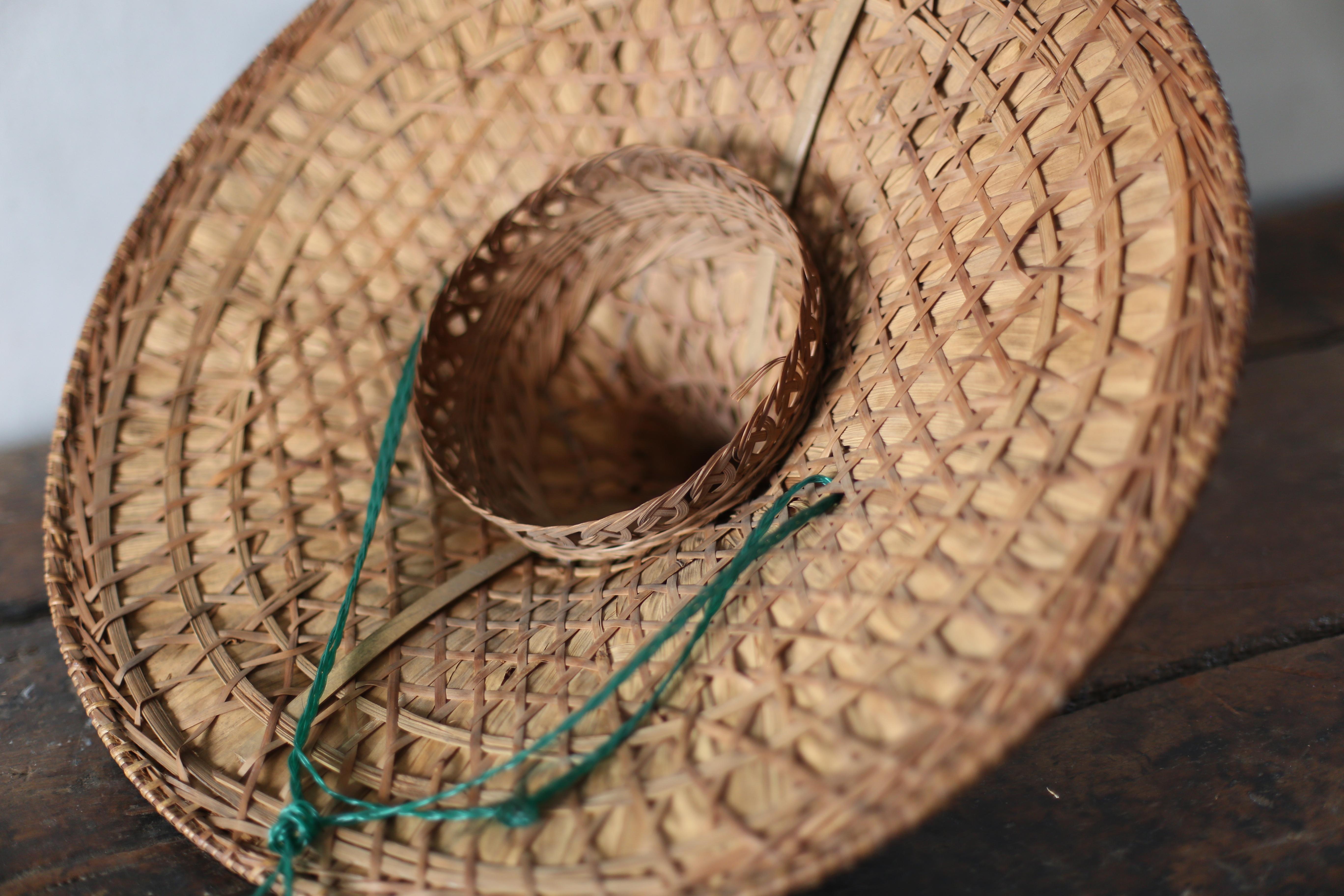Antique Bamboo Straw Hat / Wabi Sabi , Display For Sale 5