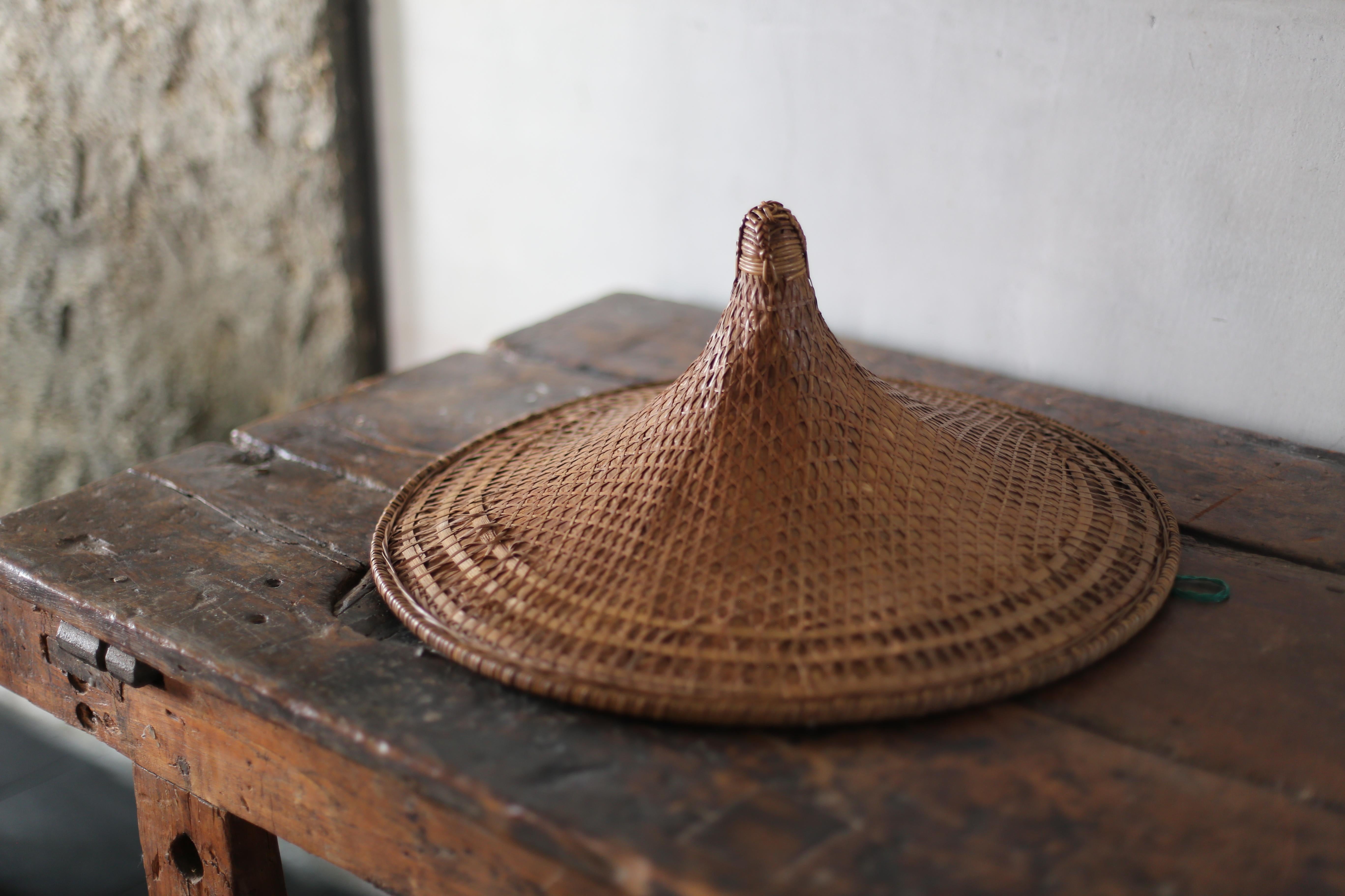 20th Century Antique Bamboo Straw Hat / Wabi Sabi , Display For Sale