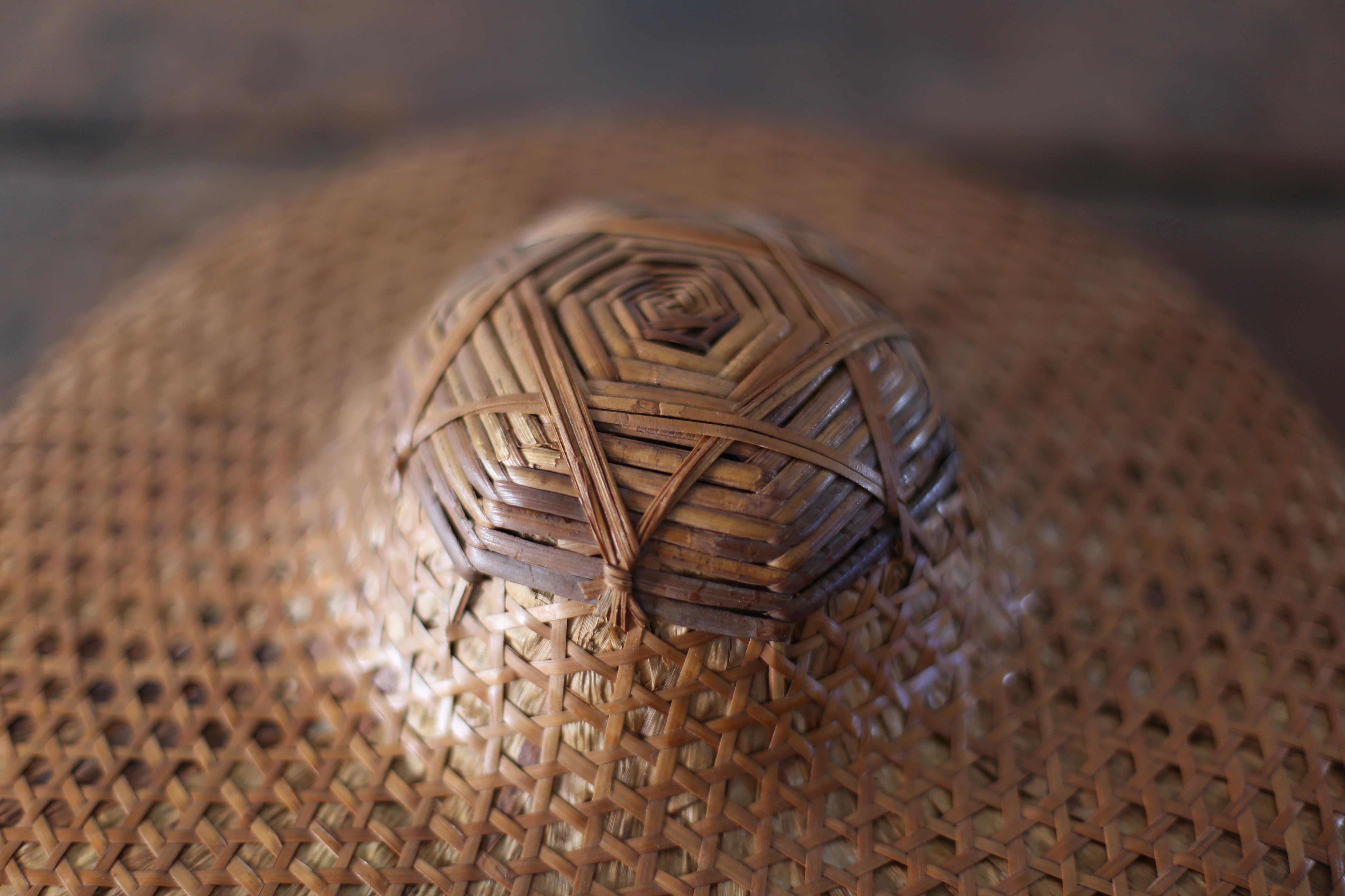 20th Century Antique Bamboo Straw Hat / Wabi Sabi , Display For Sale