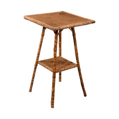 Antique Bamboo Table, Oriental, Two-Tier Victorian Side, Lamp, circa 1900