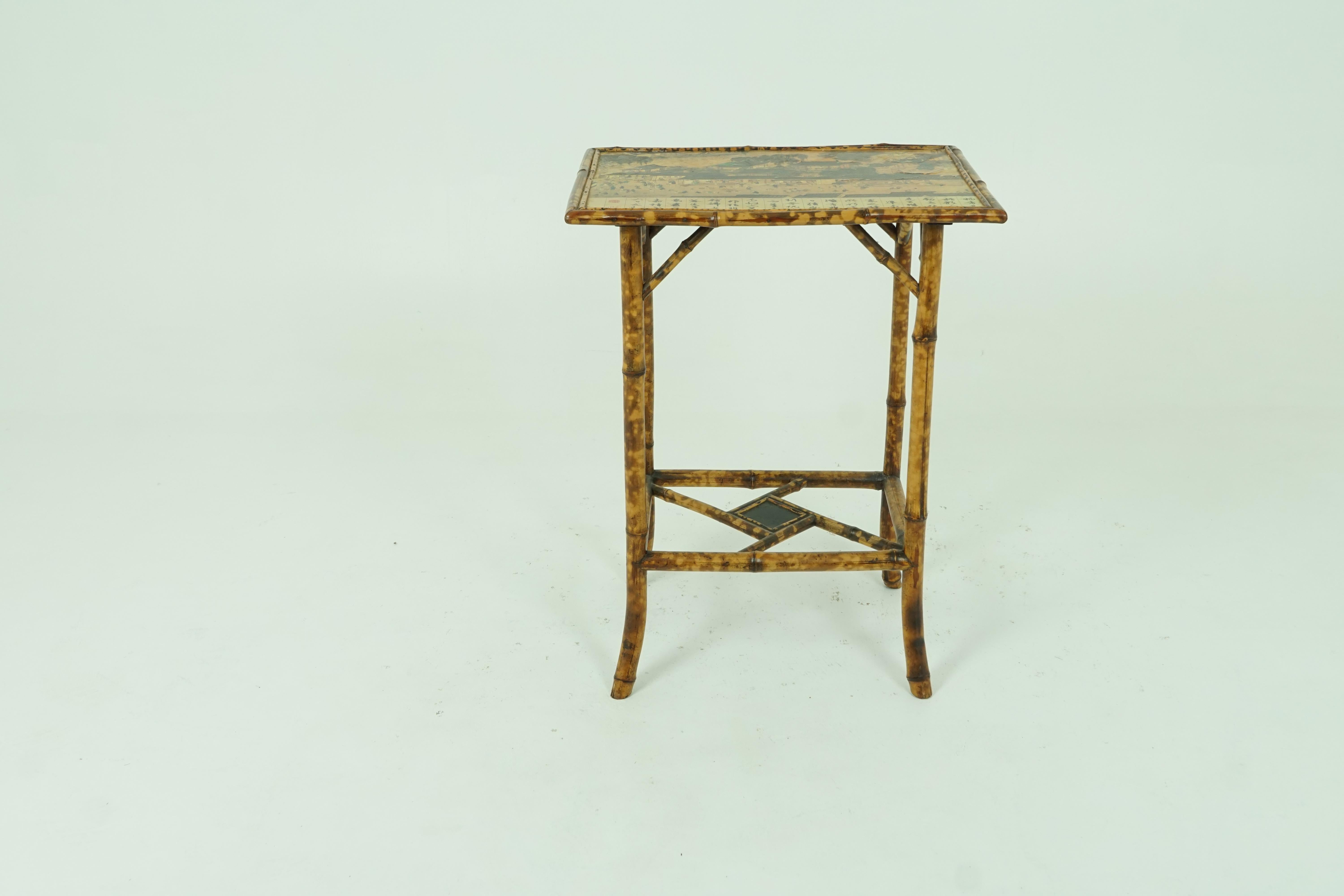 Antique bamboo table, Victorian two-tier Oriental table, antique Furniture, Scotland 1900, B1909

Scotland 1900
Original finish
Rectangular top with oriental theme
Outer trim of bamboo along the top
Standing on four slightly angled