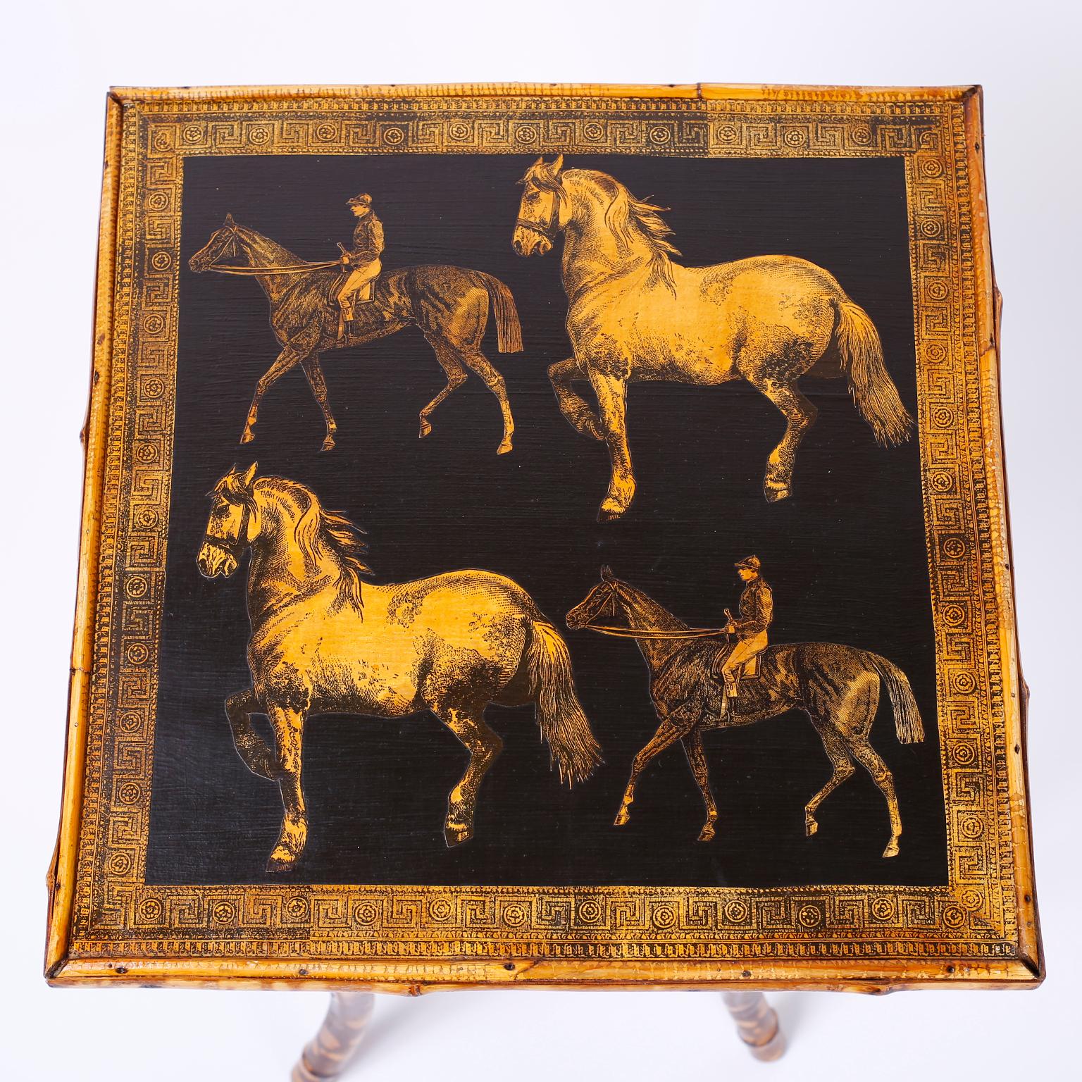Antiker Bambustisch mit Pferde- und Reitermotiv (Viktorianisch)