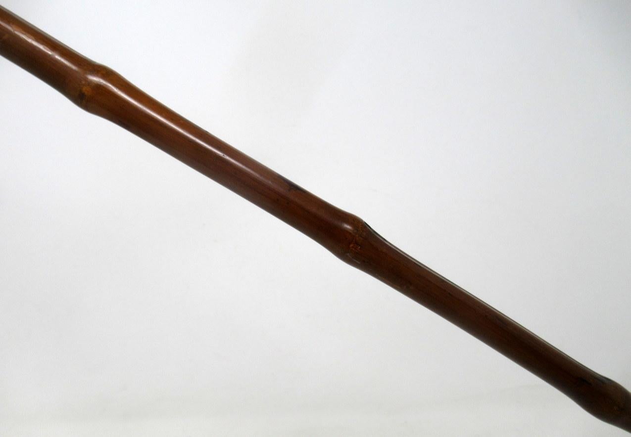 Antique Bamboo Wooden Walking Stick Cane Sterling Silver Mount Crook Handle 1908 1