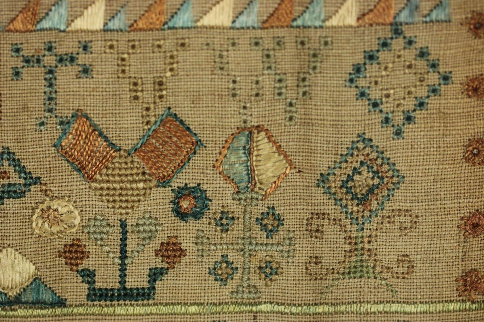 Antique Band Sampler, 1741, by Elizabeth Buckingam In Good Condition In Chelmsford, Essex