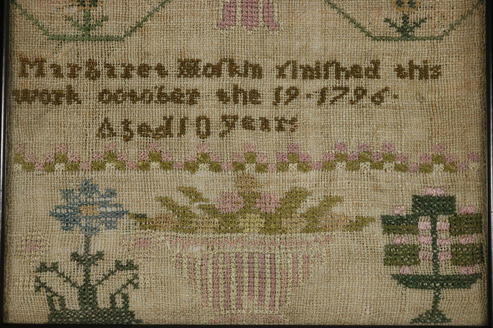 Antique Band Sampler, 1796, by Margaret Hoskin For Sale 1