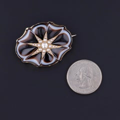 Antiguo broche estrella de ágata y perlas en forma de banda