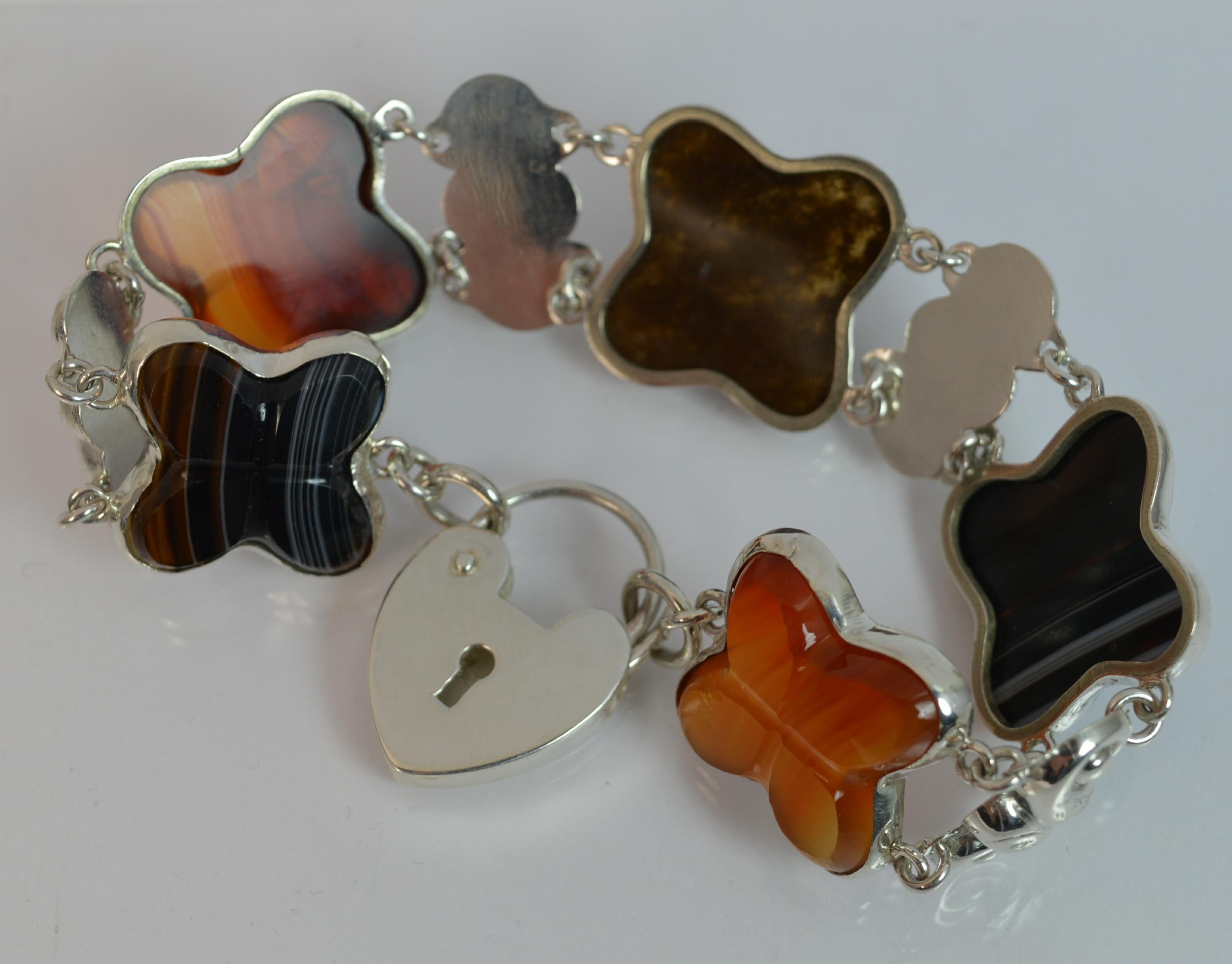 Women's Antique Banded Agate and Silver Shell Design Bracelet