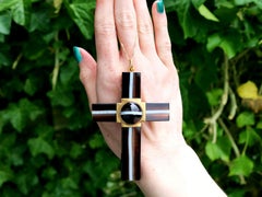 Antique Banded Agate and Yellow Gold Cross Pendant, Circa 1880