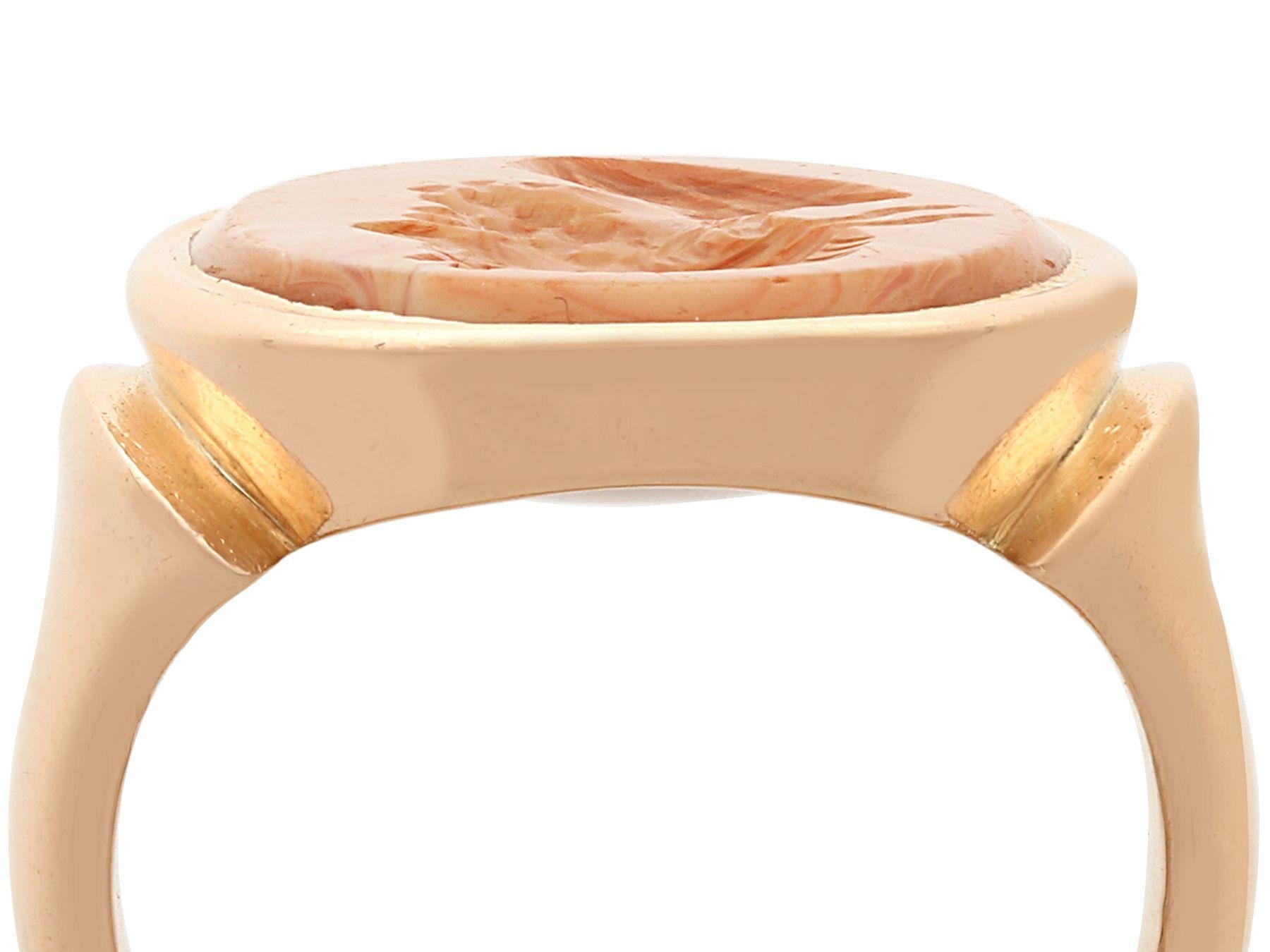 Oval Cut Antique Banded Agate and Yellow Gold Intaglio Ring For Sale