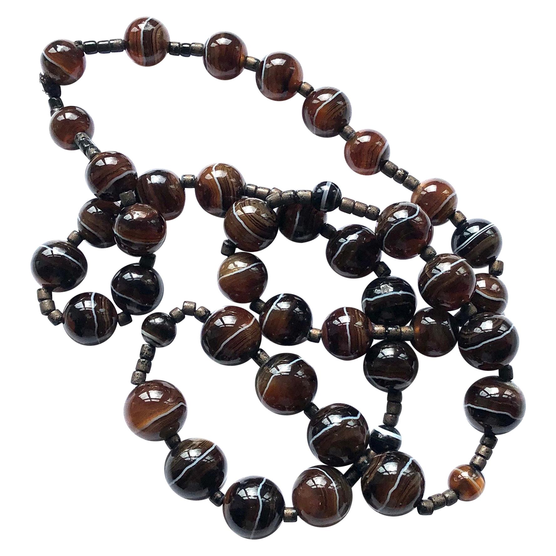 Antique Banded Agate Beaded Necklace