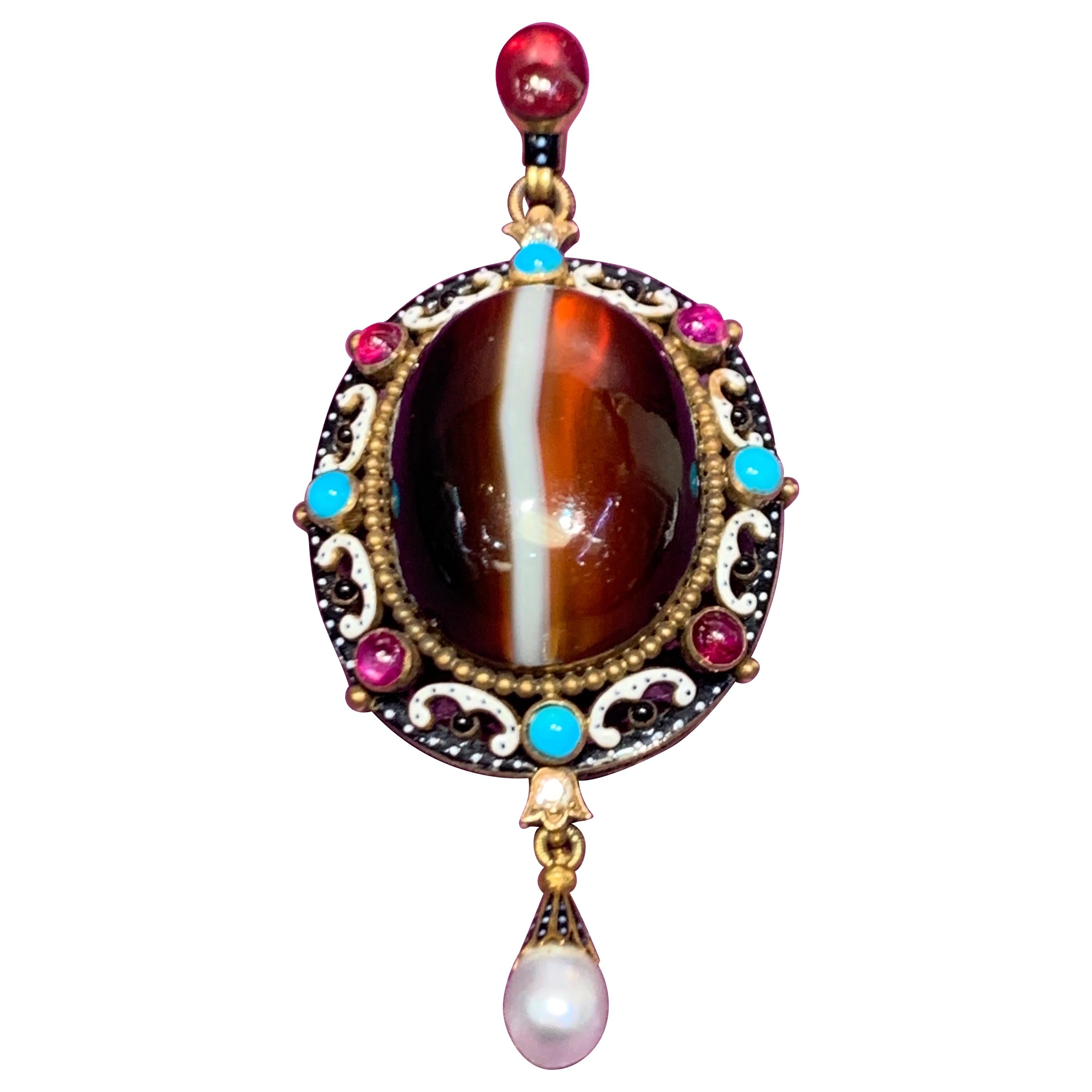 Large Size Retro Multi Gem and Diamond Flower Brooch For Sale at