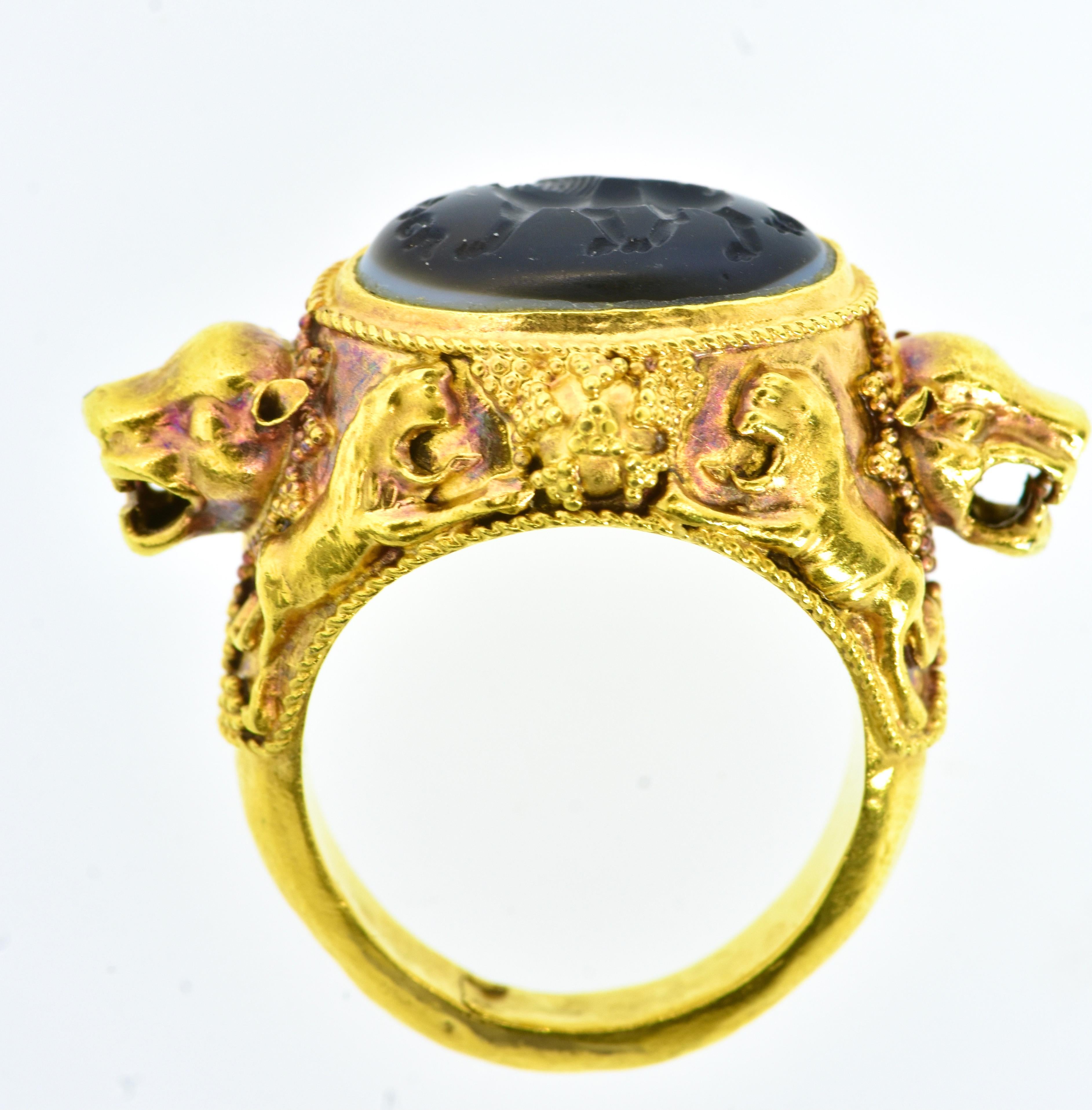 Antique Banded Agate Intaglio Within a Rare 22k Ring, C. 1800 5