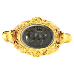 Antique Banded Agate Intaglio Within a Rare 22k Ring, C. 1800