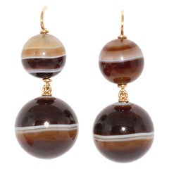 Boucles d'oreilles pendantes en agate ancienne à bandes