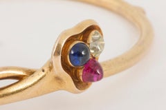 Antique Bangle 18 Carat Gold, Diamond, Burma Ruby, Sapphire, English, circa 1890