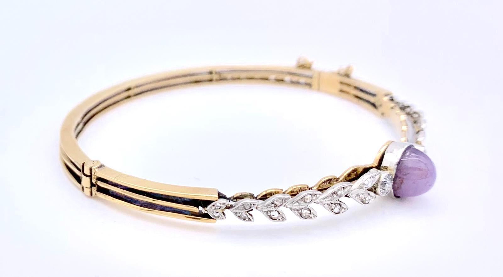 Antiker antiker Belle Poque Star Sapphire Cabochon Diamant 14 K Gold Armreif Armband (Belle Époque) im Angebot