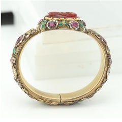 Antique Bangle Bracelet circa late 1800's Agate Cameo 14k Gold