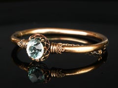 Pulsera rígida antigua, natural, 6 ct. Aguamarina maciza en plata 830 chapada en oro / 16,5 gr
