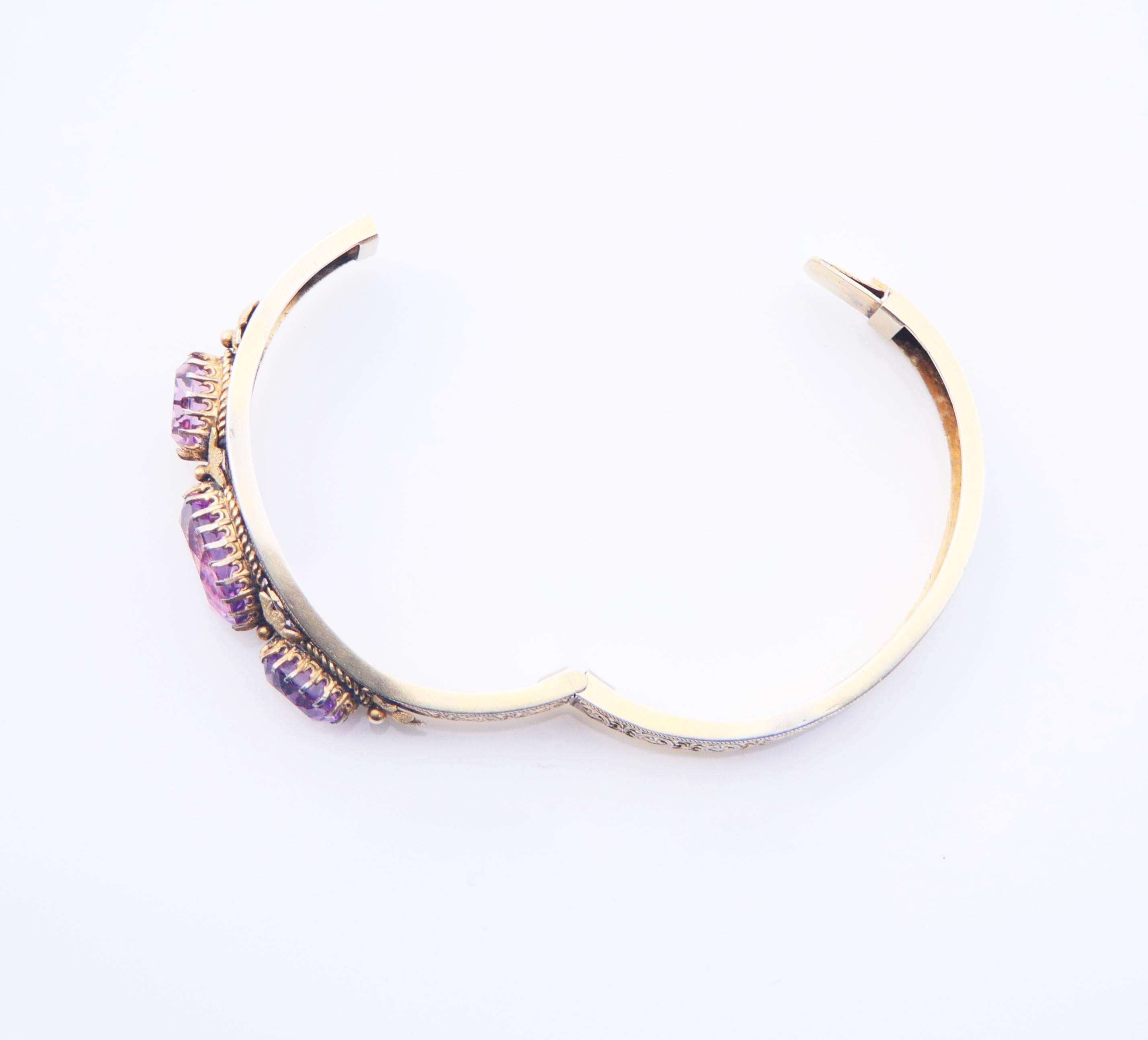 Antique Bangle Bracelet natural Amethyst solid gilt Silver / 21.5 gr For Sale 6