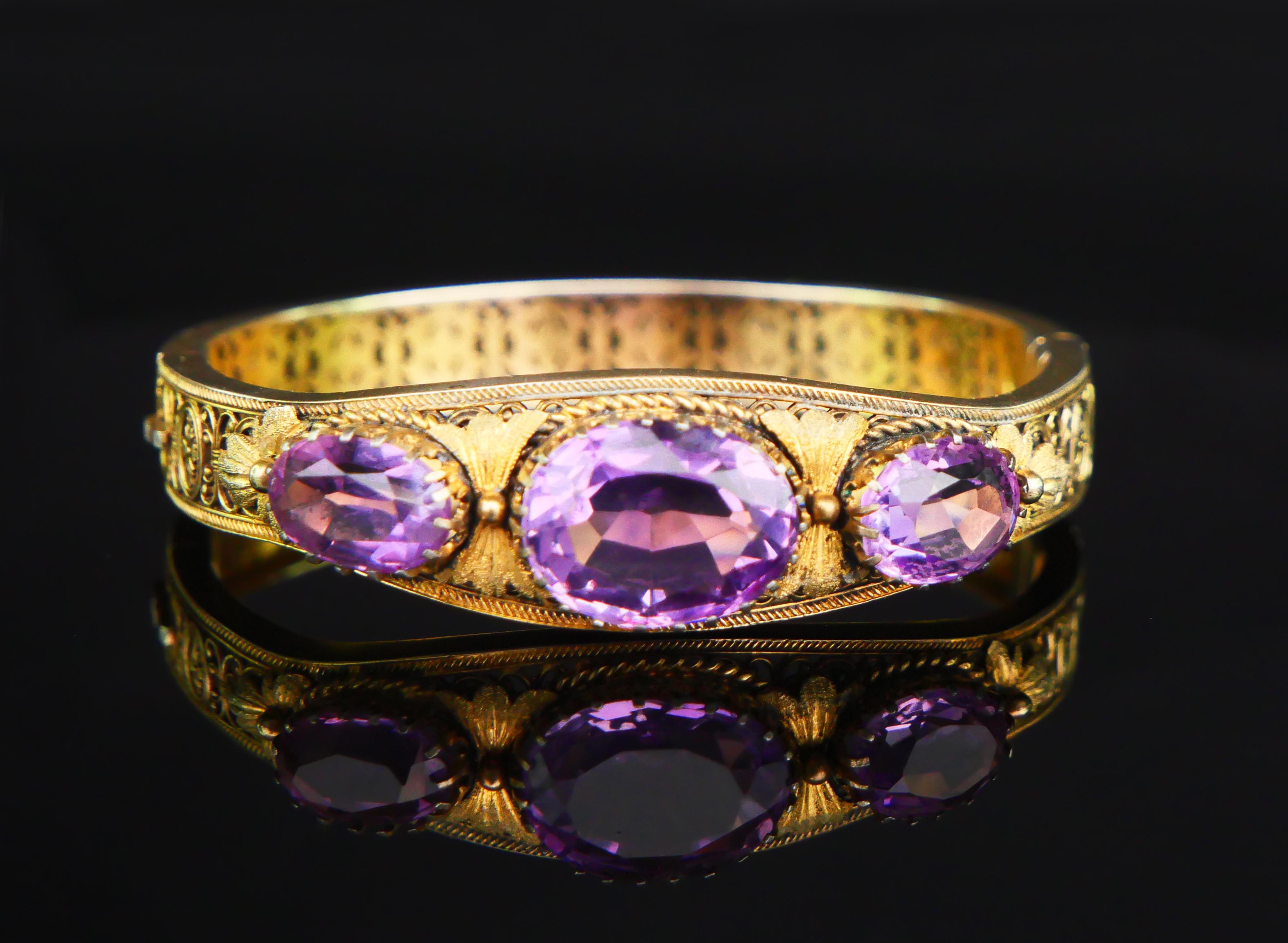 Renaissance Revival Antique Bangle Bracelet natural Amethyst solid gilt Silver / 21.5 gr For Sale