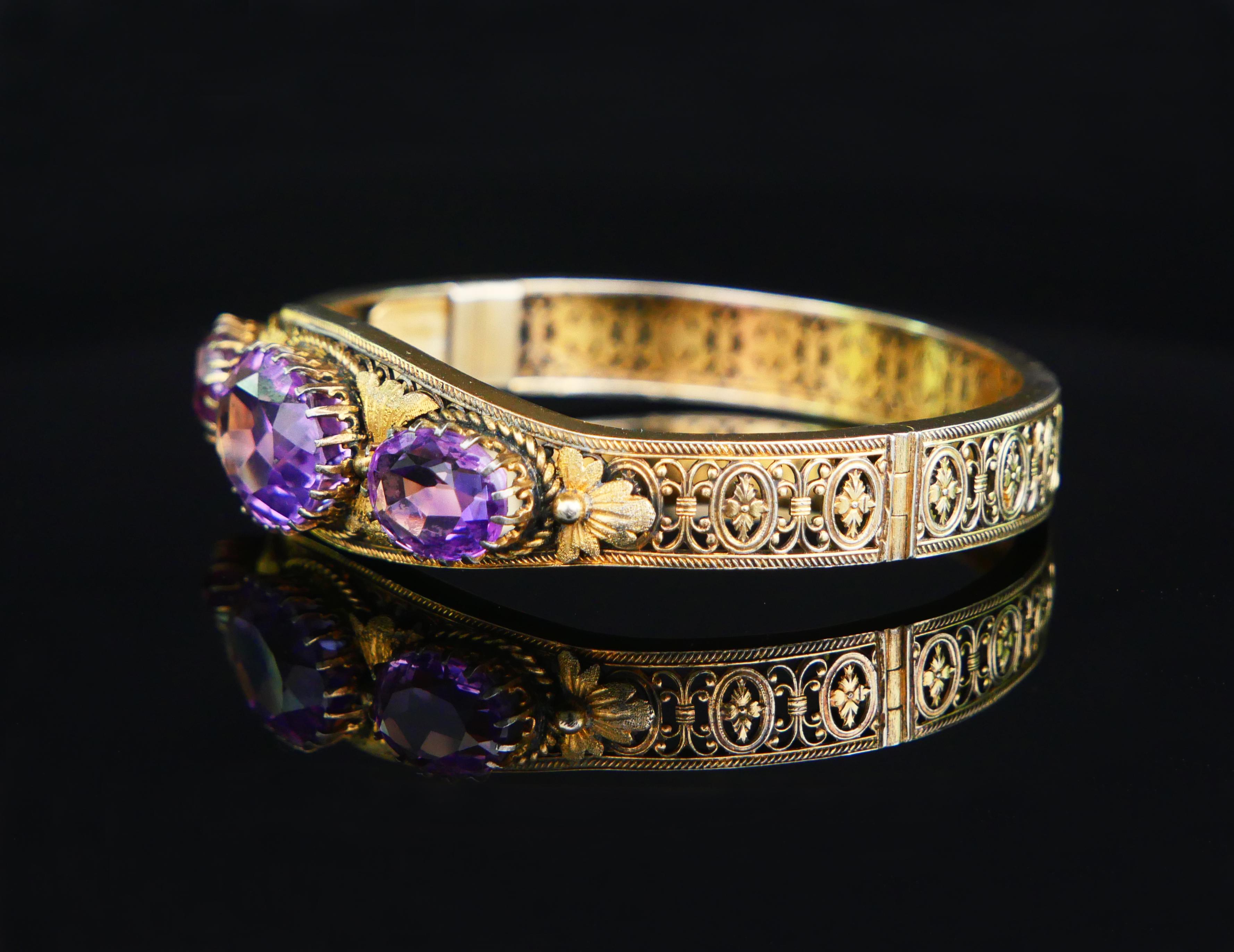 Oval Cut Antique Bangle Bracelet natural Amethyst solid gilt Silver / 21.5 gr For Sale